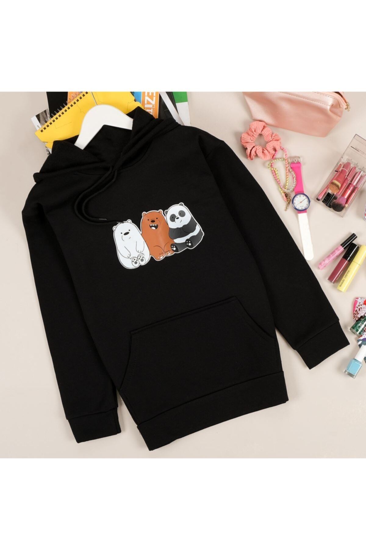 öz taha Kore Tarzı Siyah Panda Sweatshirt