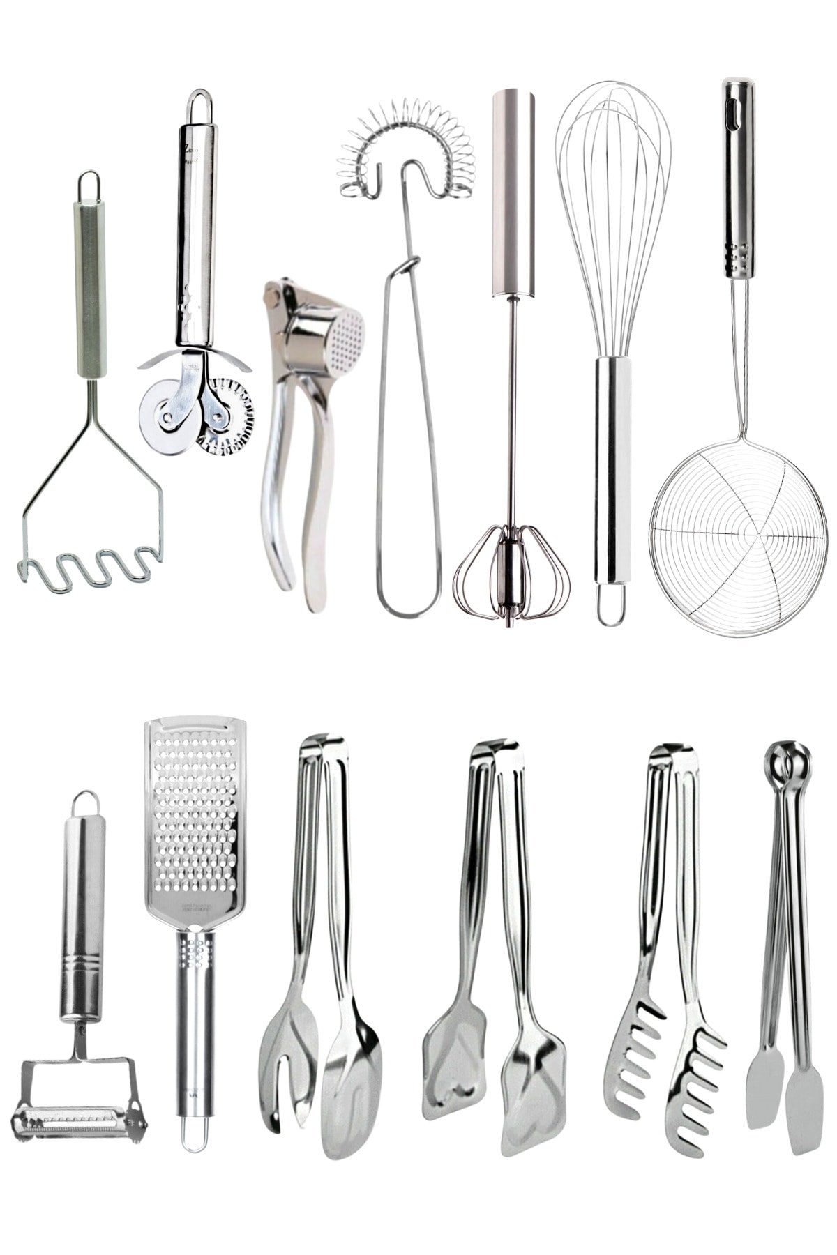 Homerest 13 Parça Mutfak Çırpıcı Kevgir Servis Maşa Rende Sarımsak Ezici Soyacak Seti