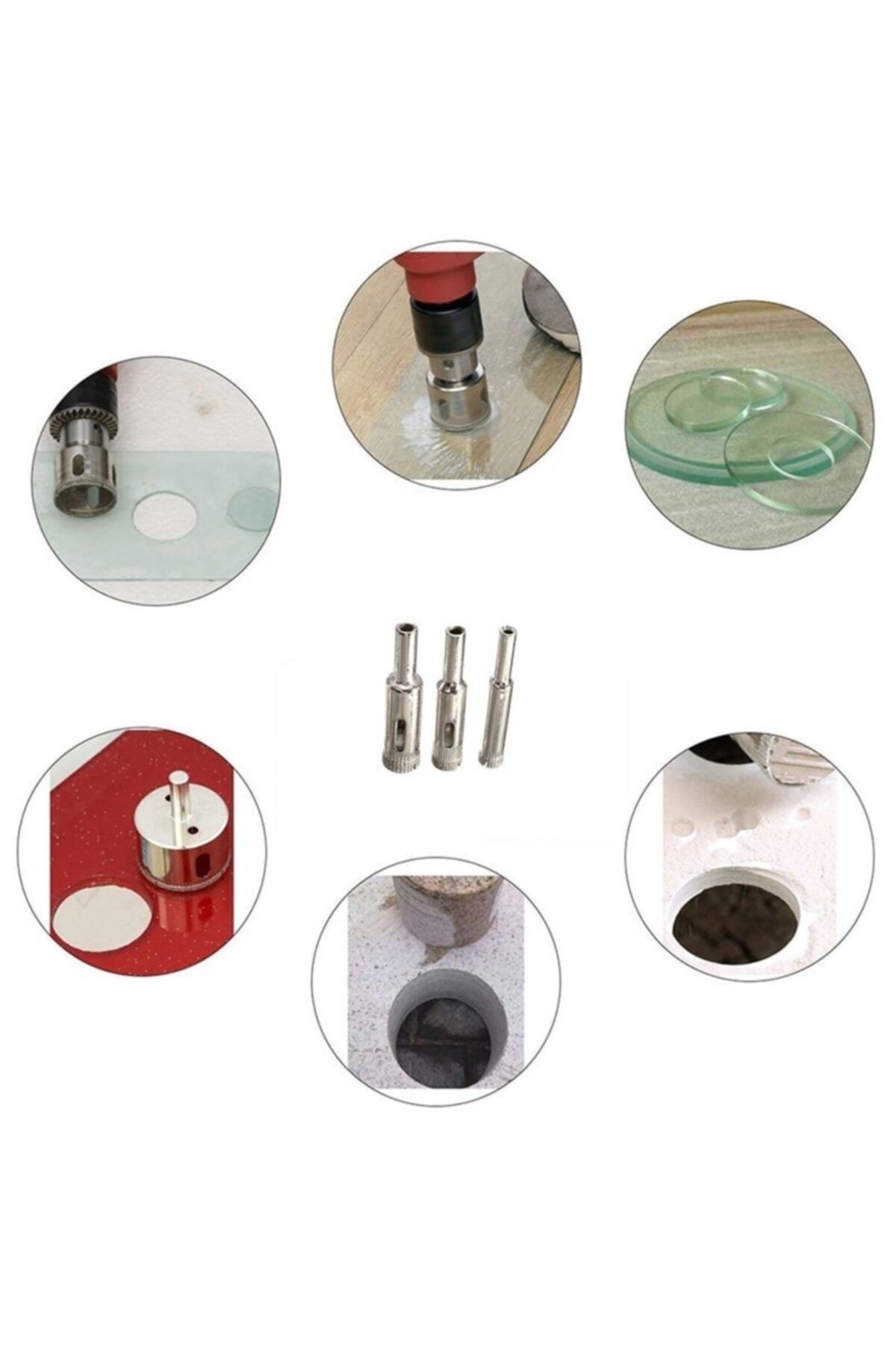 Depolife Cam Fayans Mermer Granit Porselen Delme Pancı Boru Tipi Elmas Karot Uç 12mm 16mm 18mm (3LÜ)