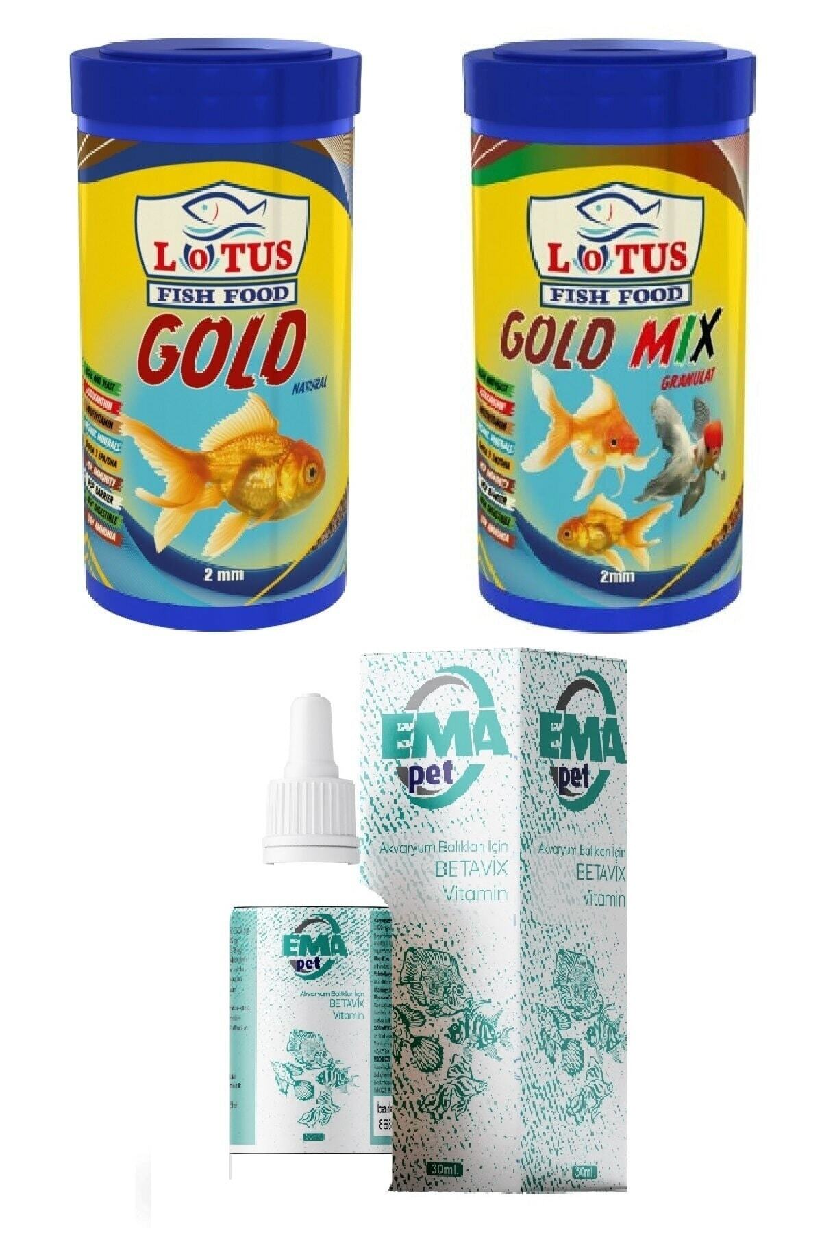 Lotus Japon Balığı Yem, Vitamin Seti, 100 Ml Gold Natural, 100 Ml Gold Mix, Vitamin