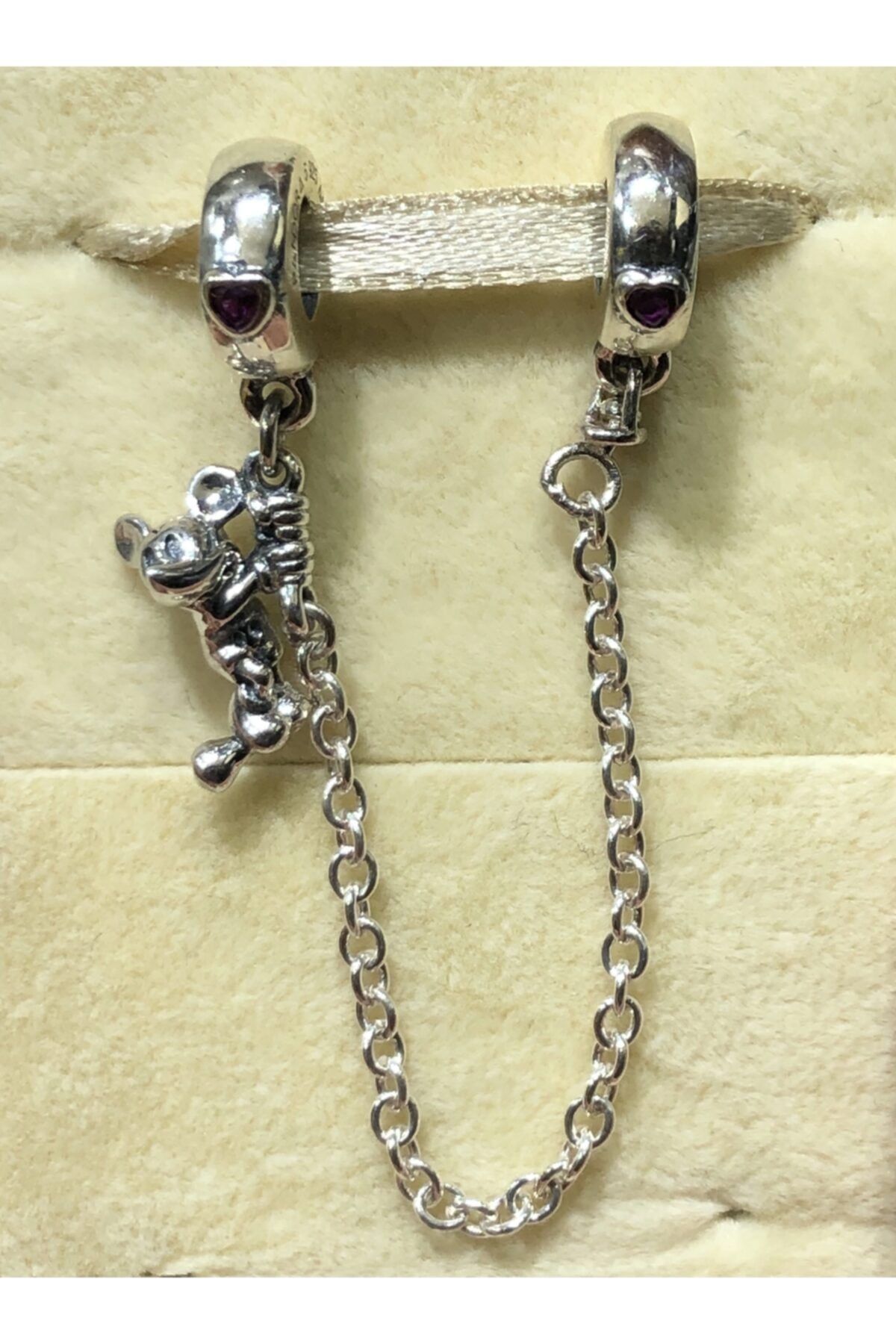 CHARM'S Modeli Bileklik Uyumlu 925 Ayar Saf Gümüş Pave Ilham Güvenlik Zincirli Vidalı Charm'ı