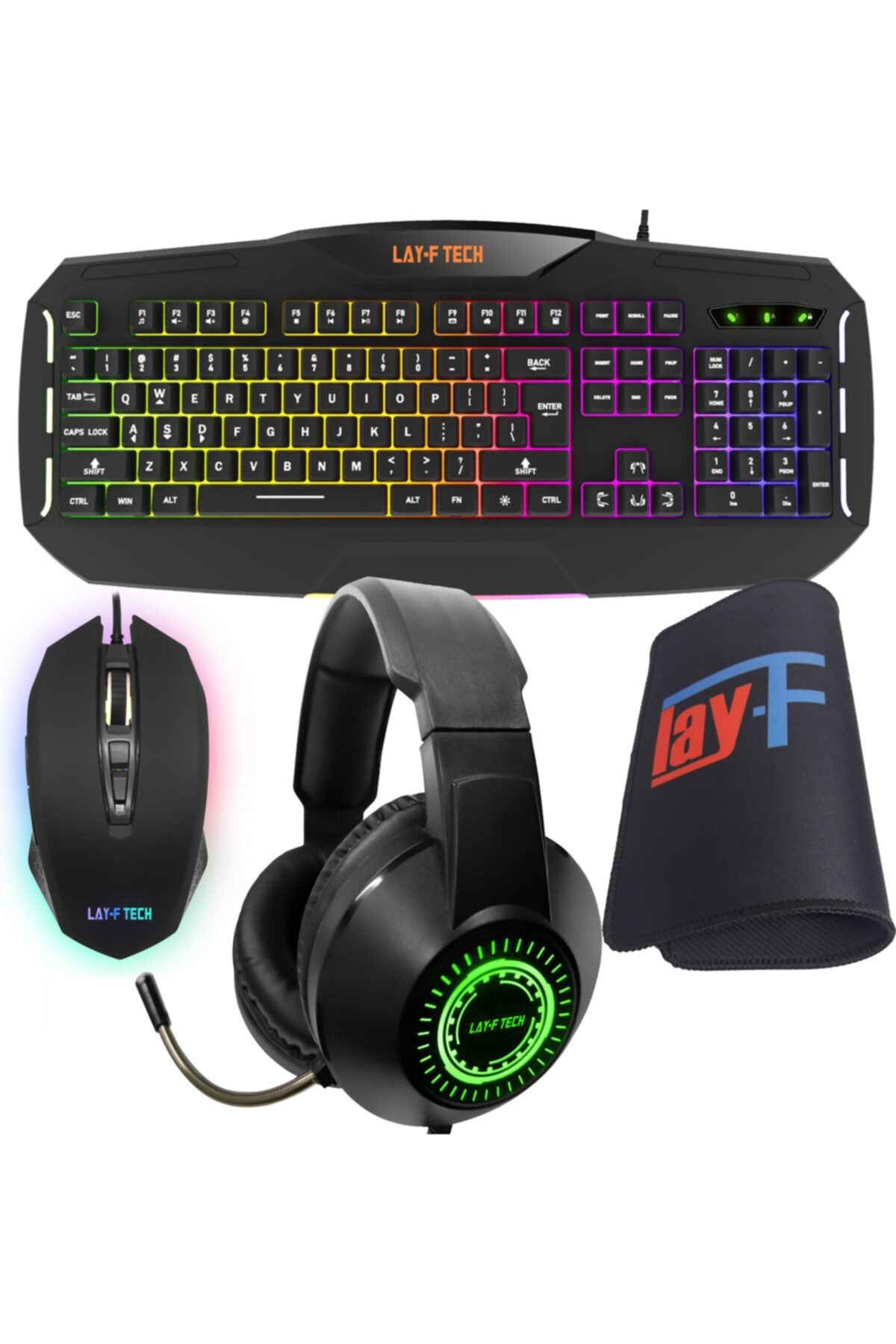 layftech Sc790-sc128/a-h03 Oyuncu Klavye Mouse Kulaklık Mousepad,4'lü Gaming Set.88 Fark Işıklı