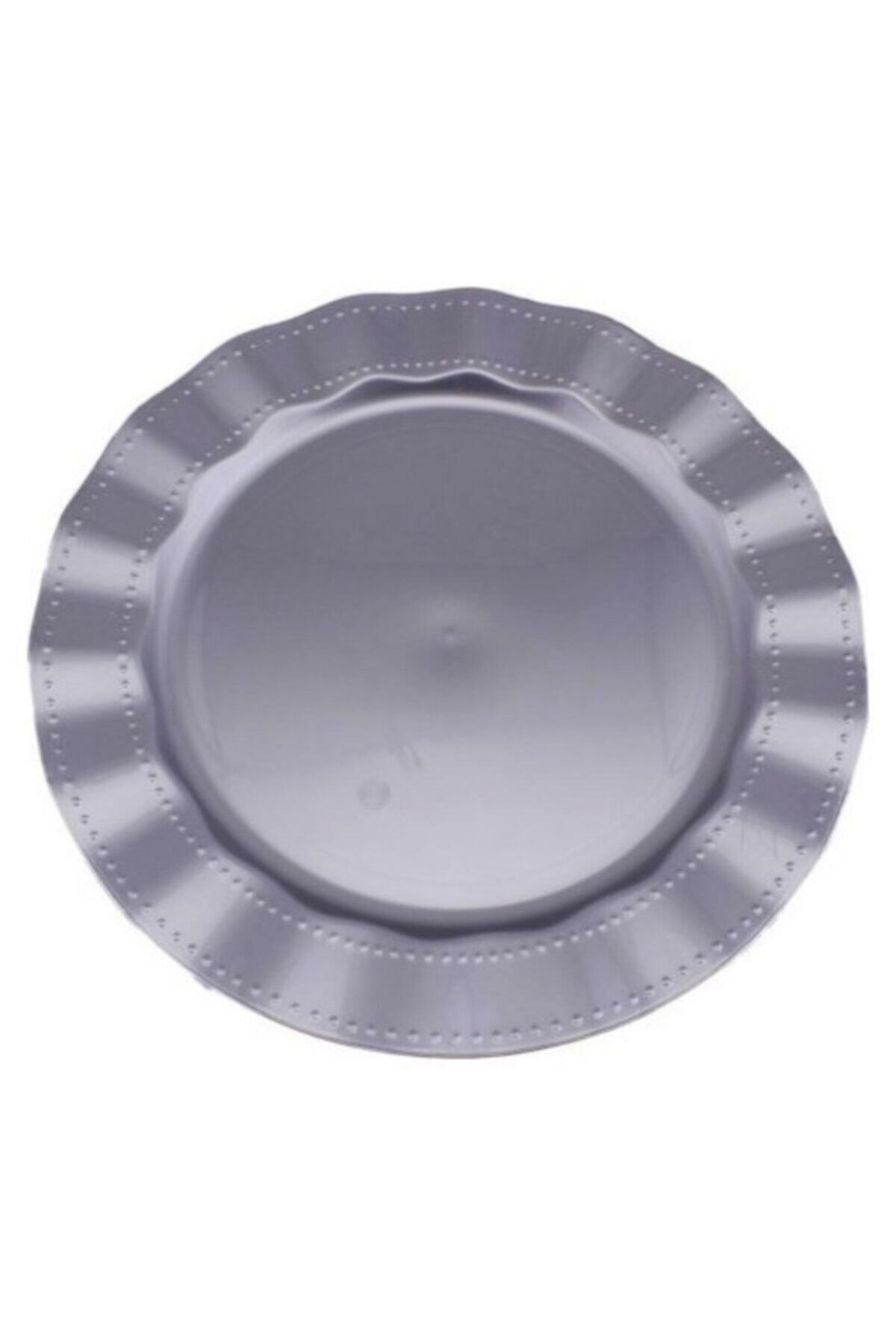 rev up Parti Gümüş Rengi Lüks Plastik Mika Yuvarlak Tabak 26 Cm 6 Adet