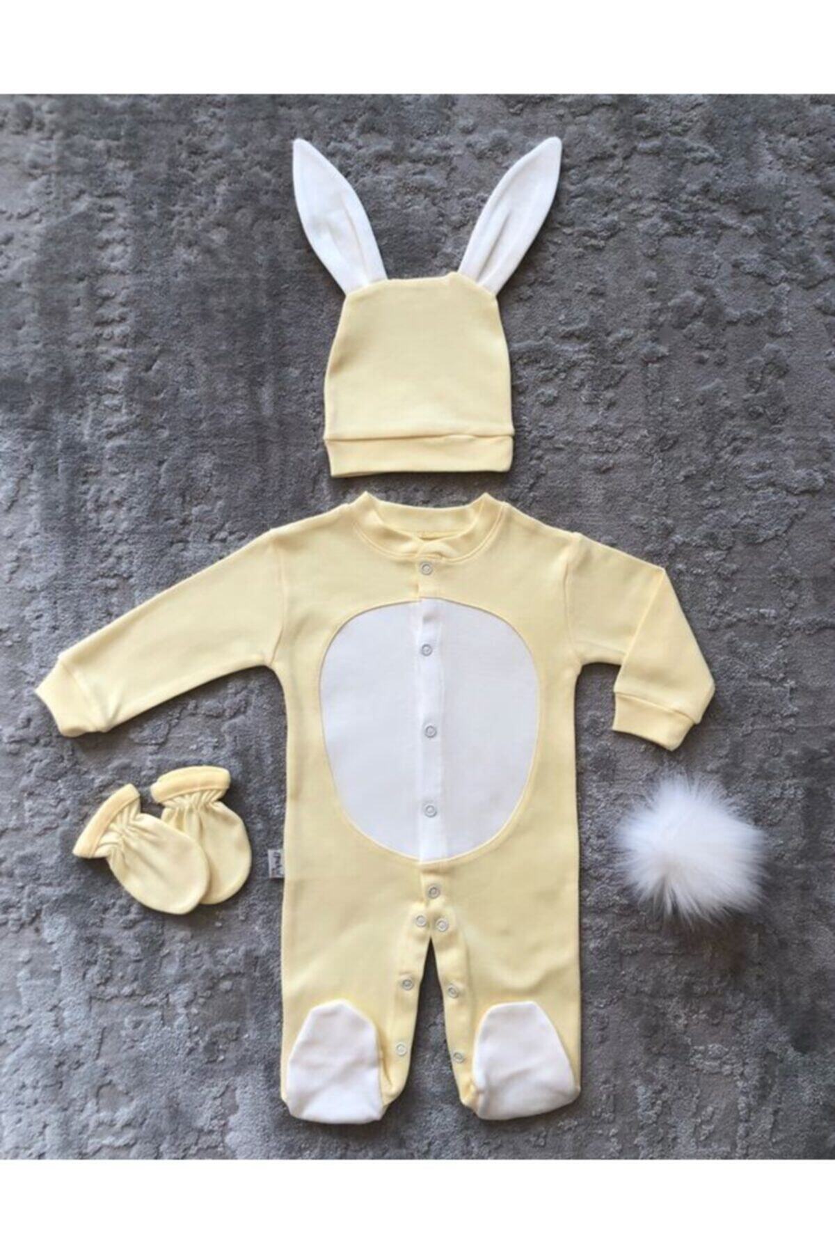 İpeksi Baby Yenidoğan Bebek Tavşanlı Tulum Seti Sarı