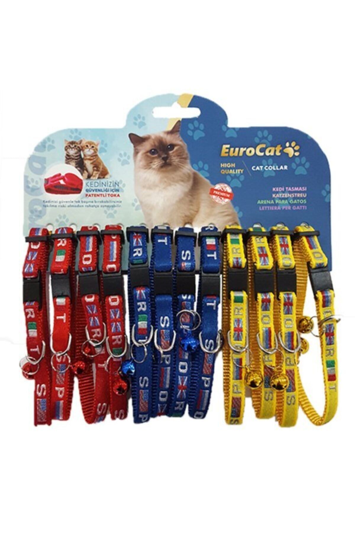 Eurocat Kedi Boyun Tasması Bayrak Desenli 10mm/28 Cm (12 Adet)