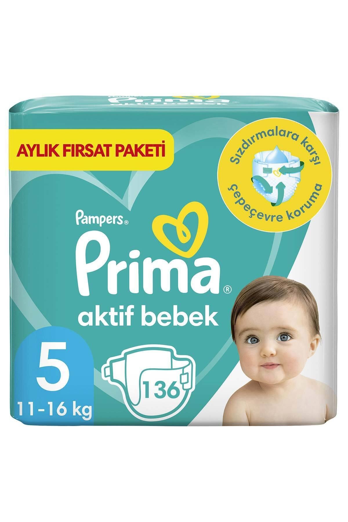 Prima Bebek Bezi Aktif Bebek 5 Beden 136 Adet Ultra Fırsat Paketi x2 ( 68x2 )