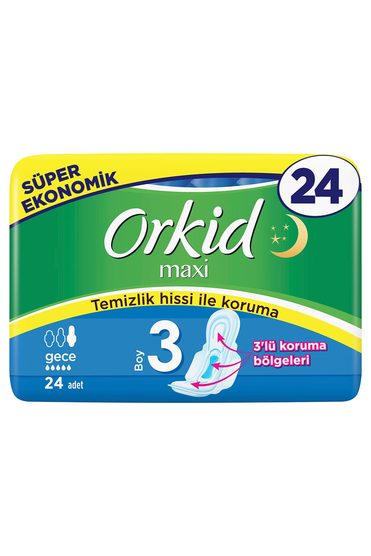 Orkid Maxi Hijyenik Ped Gece Süper Ekonomik Paket 24 Ped