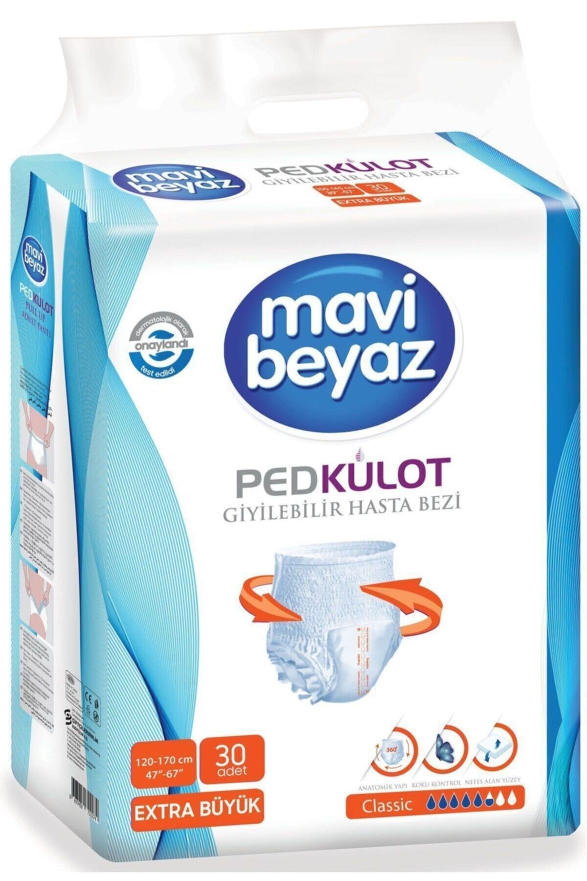 Mavi beyaz Ped Külot Yetişkin Hasta Bezi Extra Large Boy Xl 30 Lu