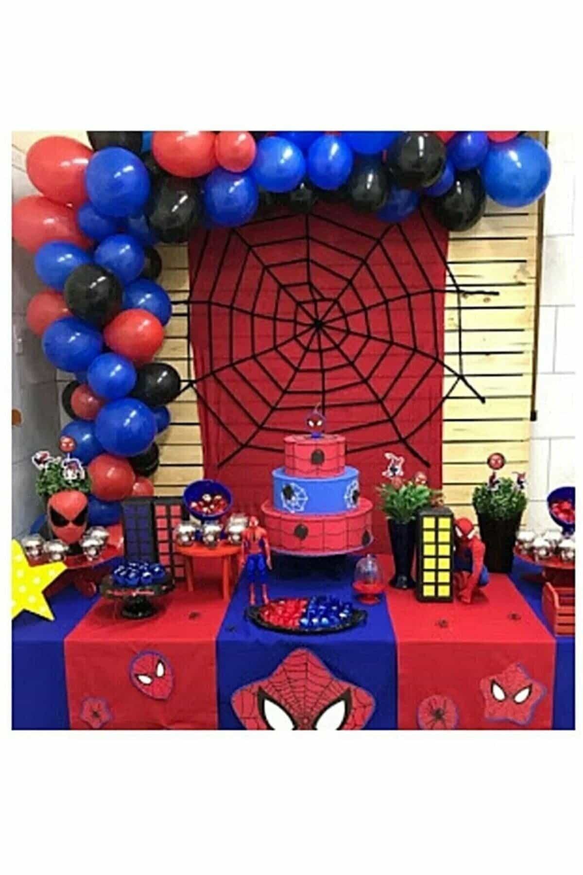 Party City Spiderman Konsept 100adet Kırmızı Mavi Siyah Balon Ve 5 Metre Balon Zinciri