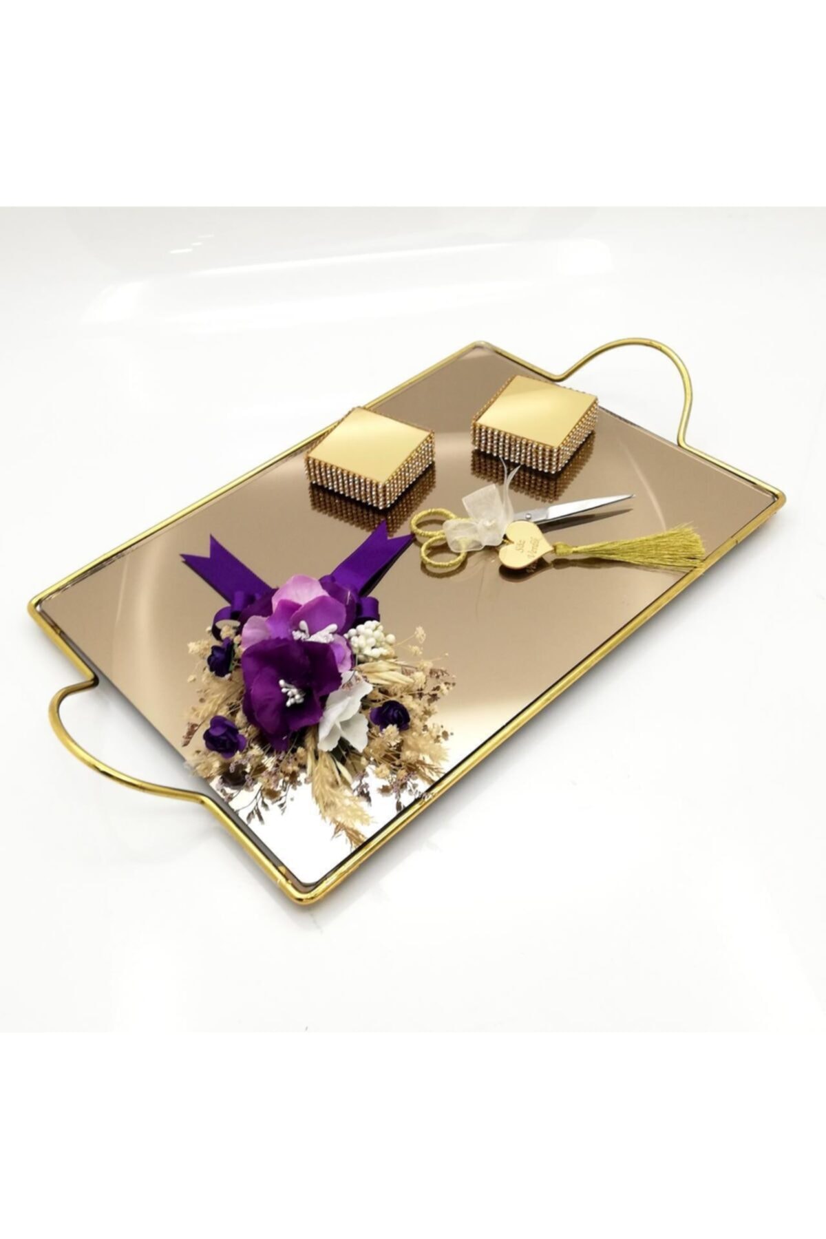 Lora Davet Söz Nişan Yüzük Tepsisi Takım - Altın 53077