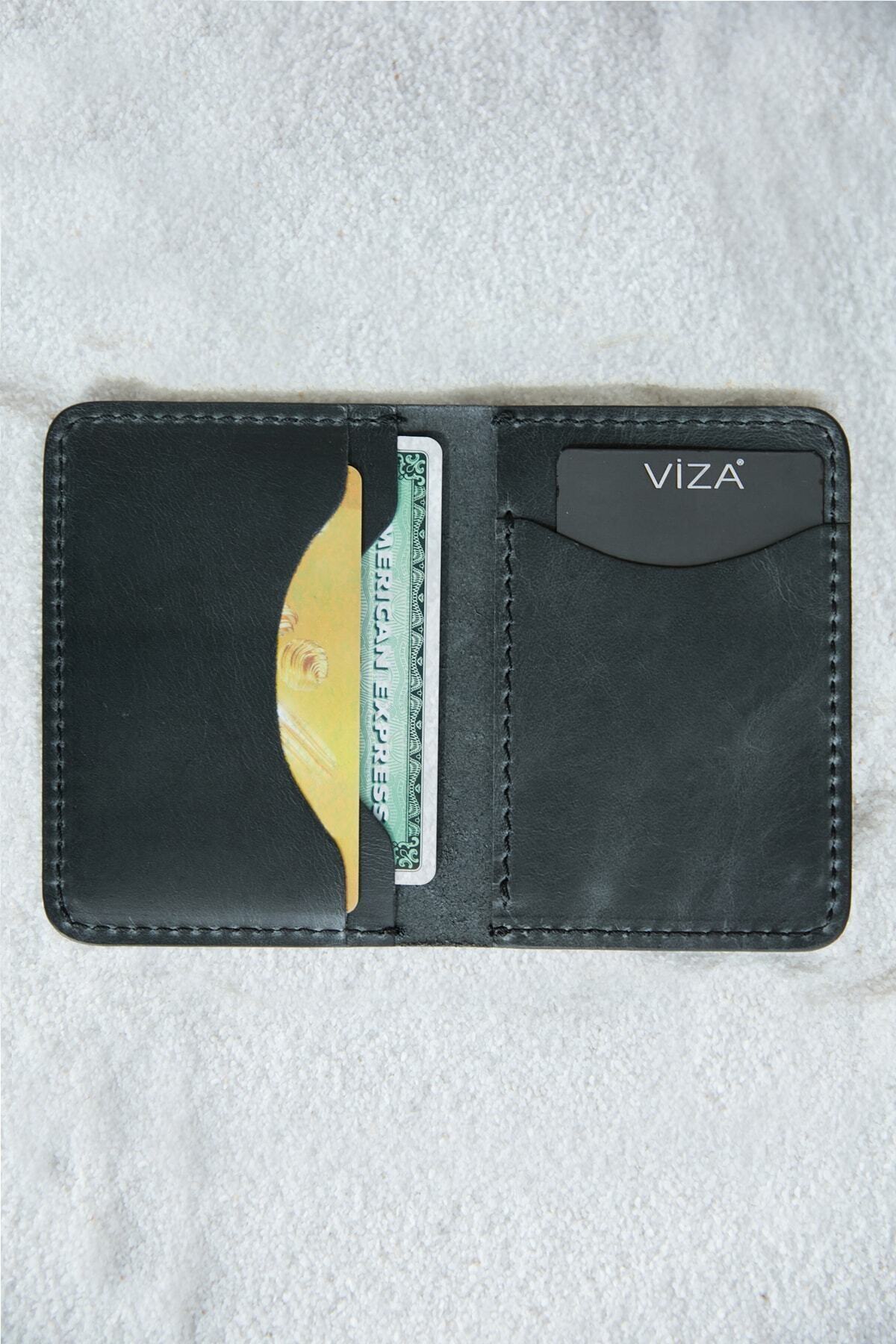 VİZA LEATHER ART Pond Hakiki Crazy Deri Siyah Kartlık