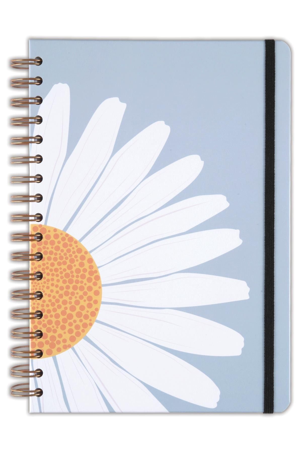 Matt Notebook 17x24 Cm Lastikli Spiralli Sert Kapak Not Defteri Kareli Papatya