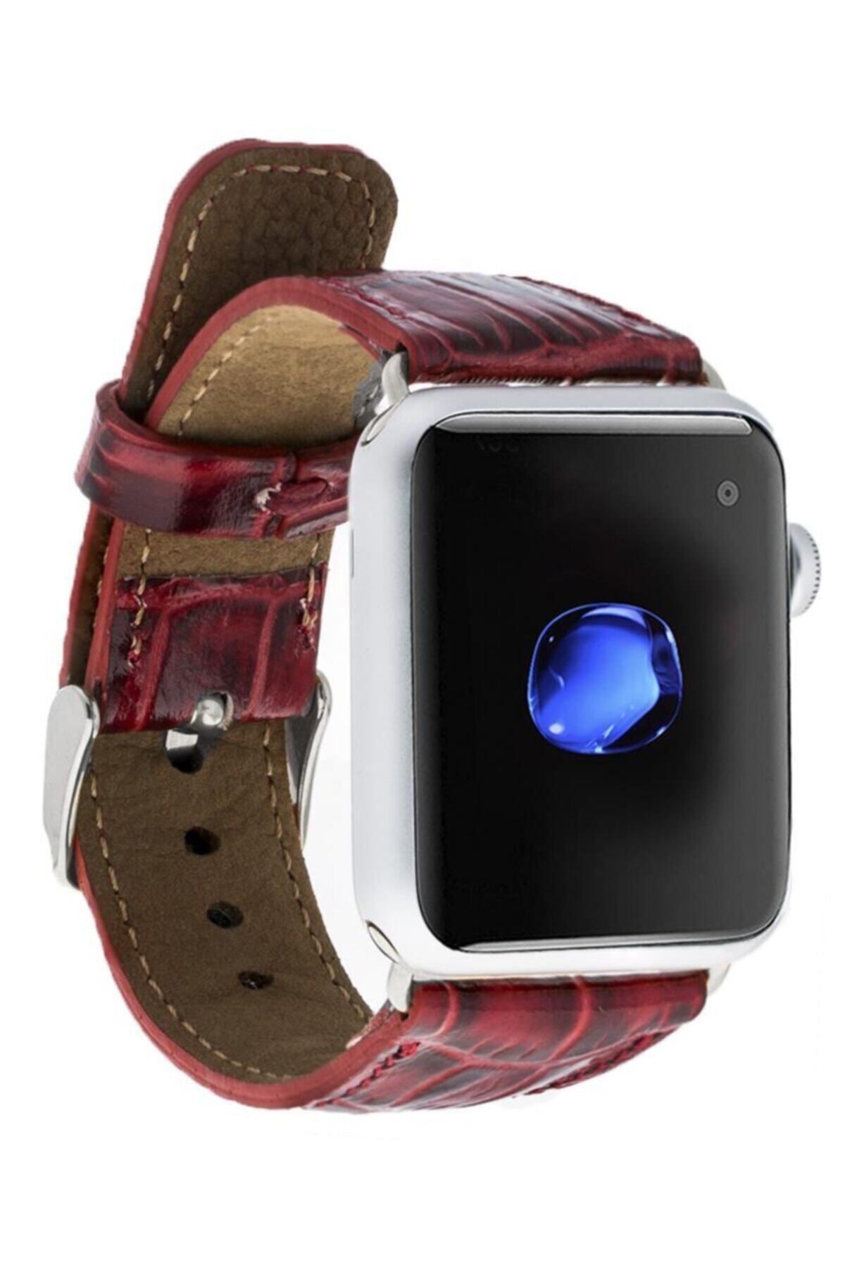 Bouletta Apple Watch Uyumlu Deri Kordon 42-44mm Croco Yk05 Kırmızı