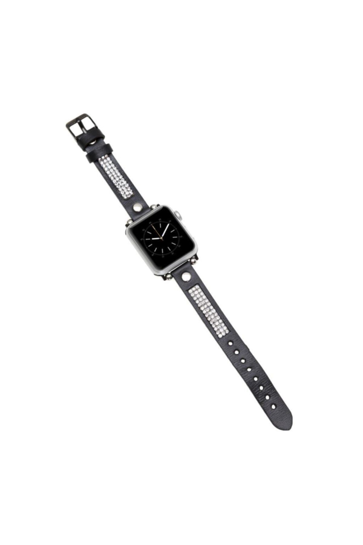 Bouletta Apple Watch Uyumlu Deri Kordon 38-40mm Slim Ferro Taşlı Rst1 Siyah