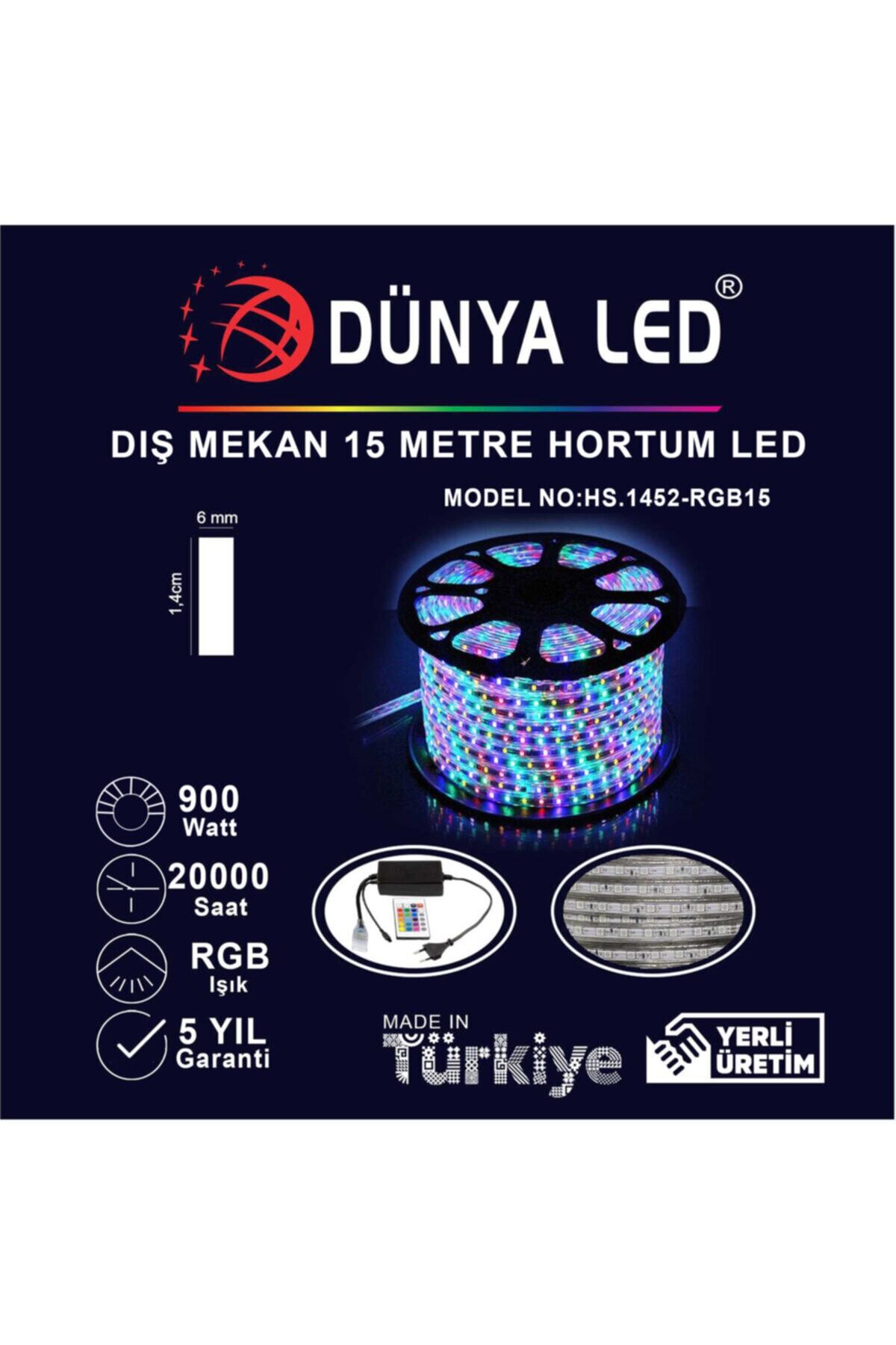 DÜNYA LED Hs.1452-rgb15 220v 60 Ledli Rgb Hortum Led 15 Metre + Aparat
