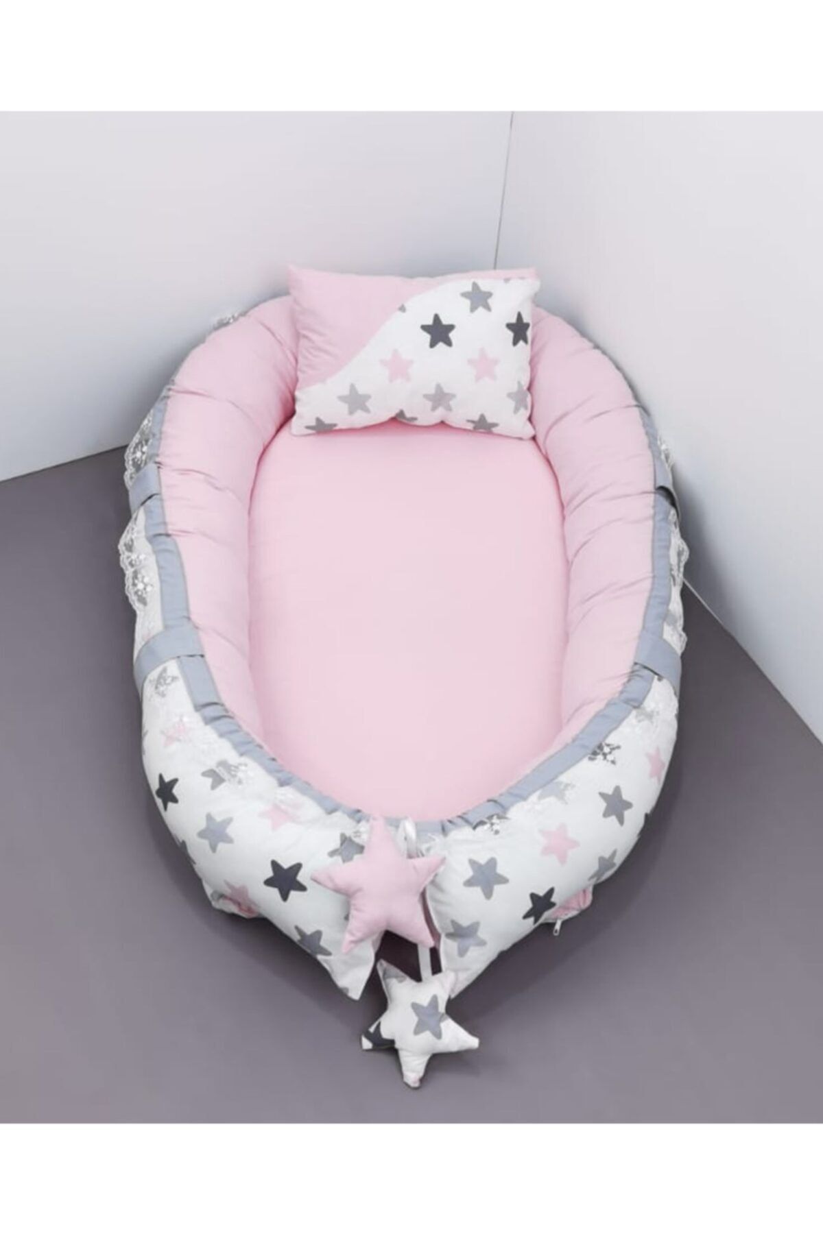 mordesign Büyük Yıldız Babynest Bebek Yatağı Pembe