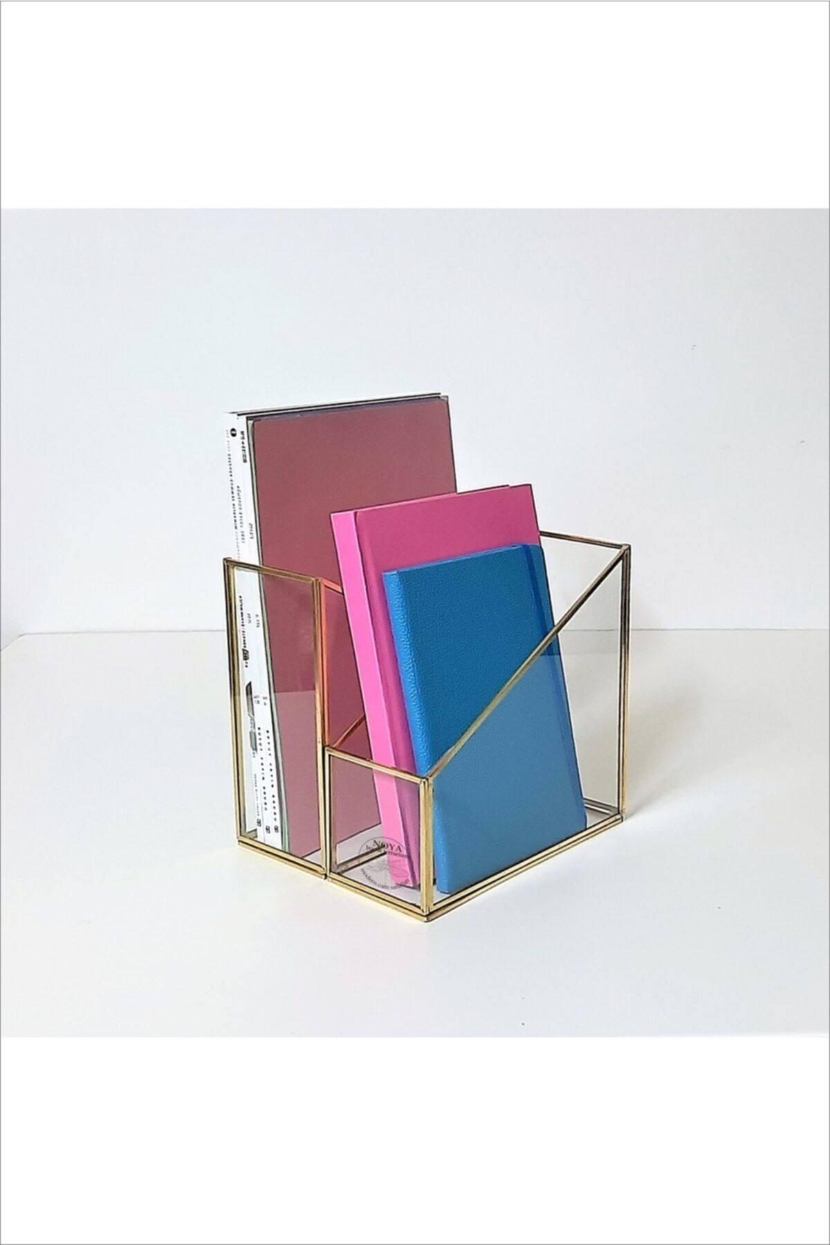 NOYA Box & Terrarium Brass Glass Çiftli Dergi Kitap Organizer