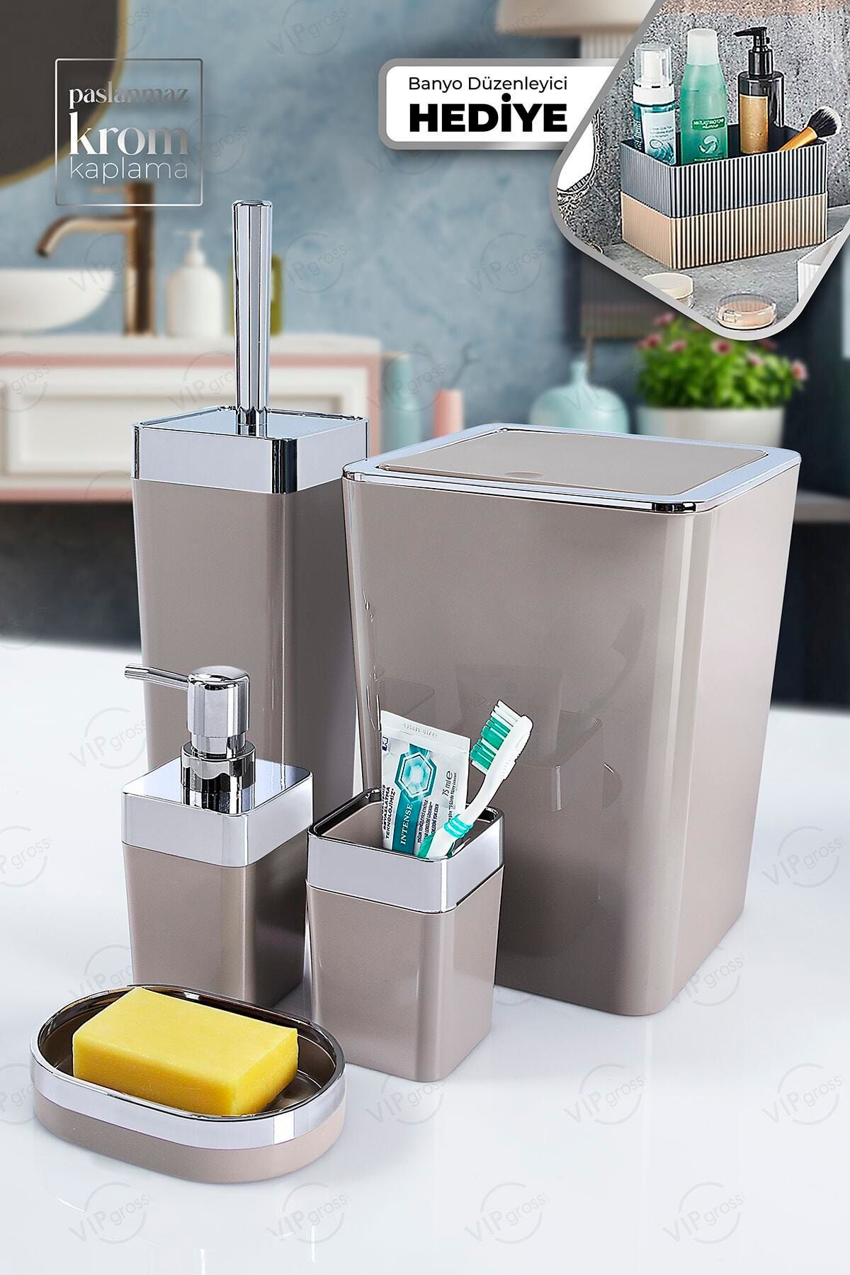 vipgross Banyo Seti / Banyo Takımı Vx/ Kahve-gümüş