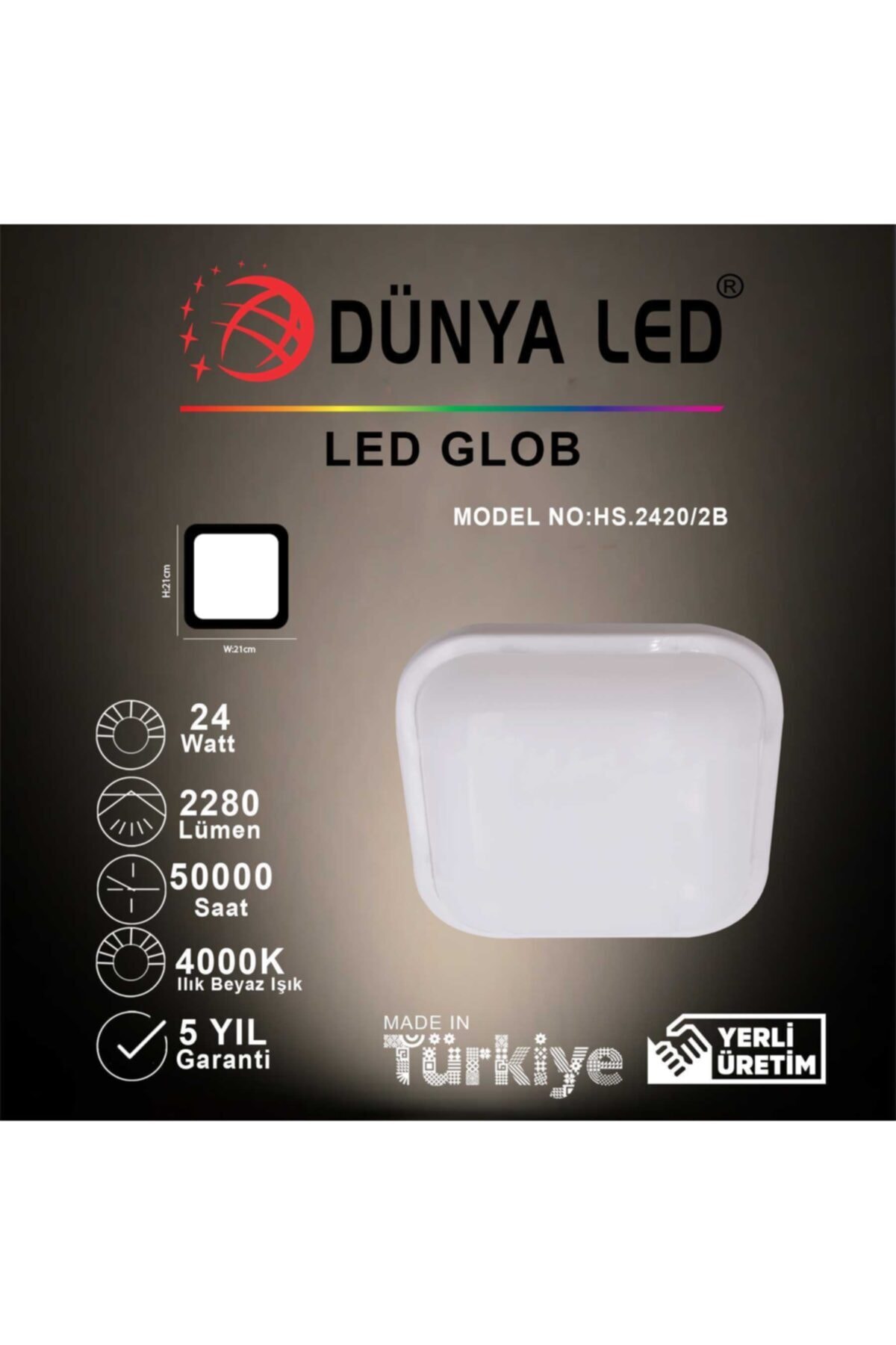 DÜNYA LED Hs.2420/2-b 24w Beyaz Kasa Led Glob 4000k Ilık Beyaz Işık