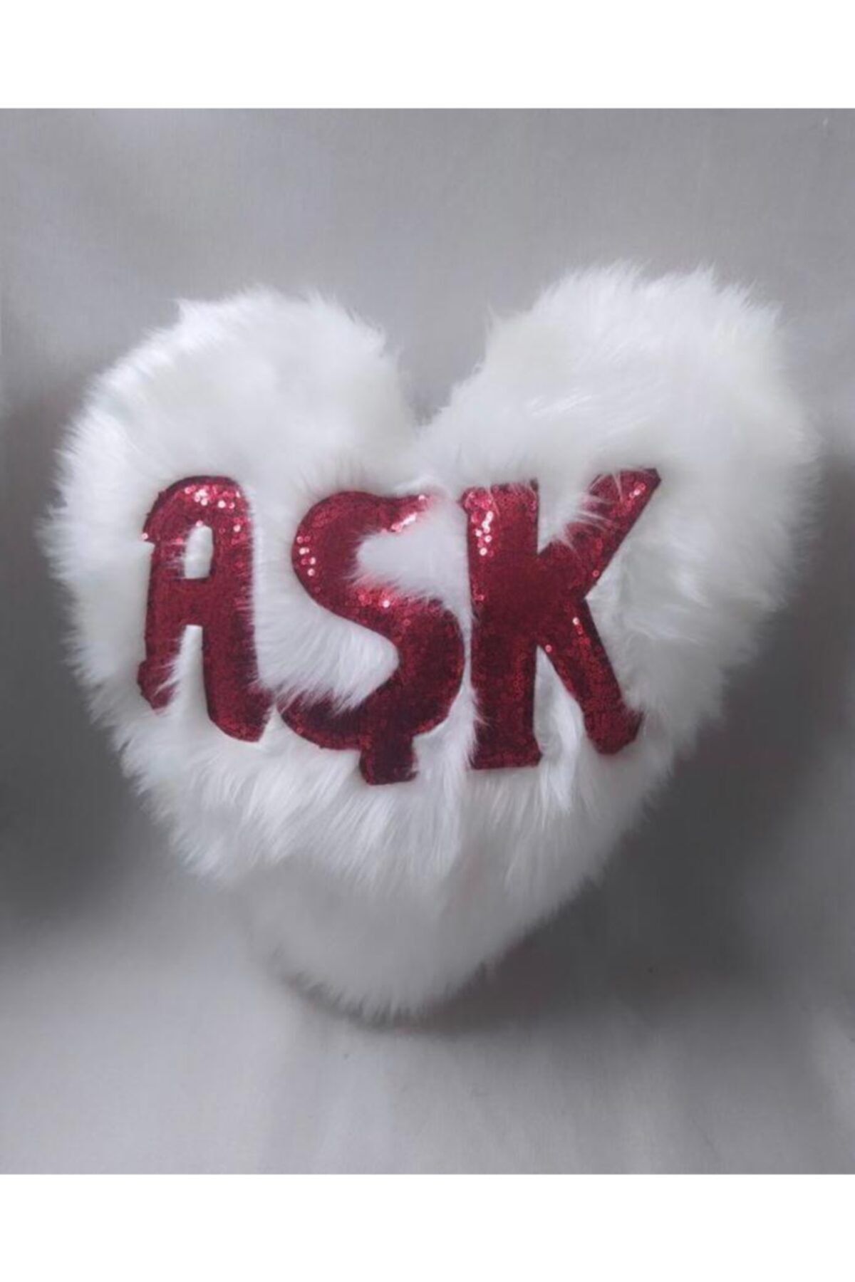 YILMAZHOME Kalp Peluş Içi Dolu Yastık - Beyaz