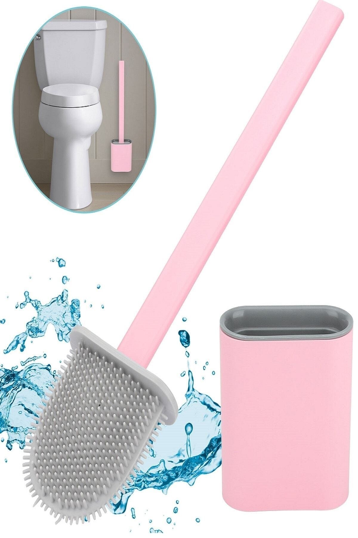 Tilbe Home Klozet Fırçası Tpr Silikonlu Banyo Tuvalet Fırçası Ve Tutucu Seti Pembe