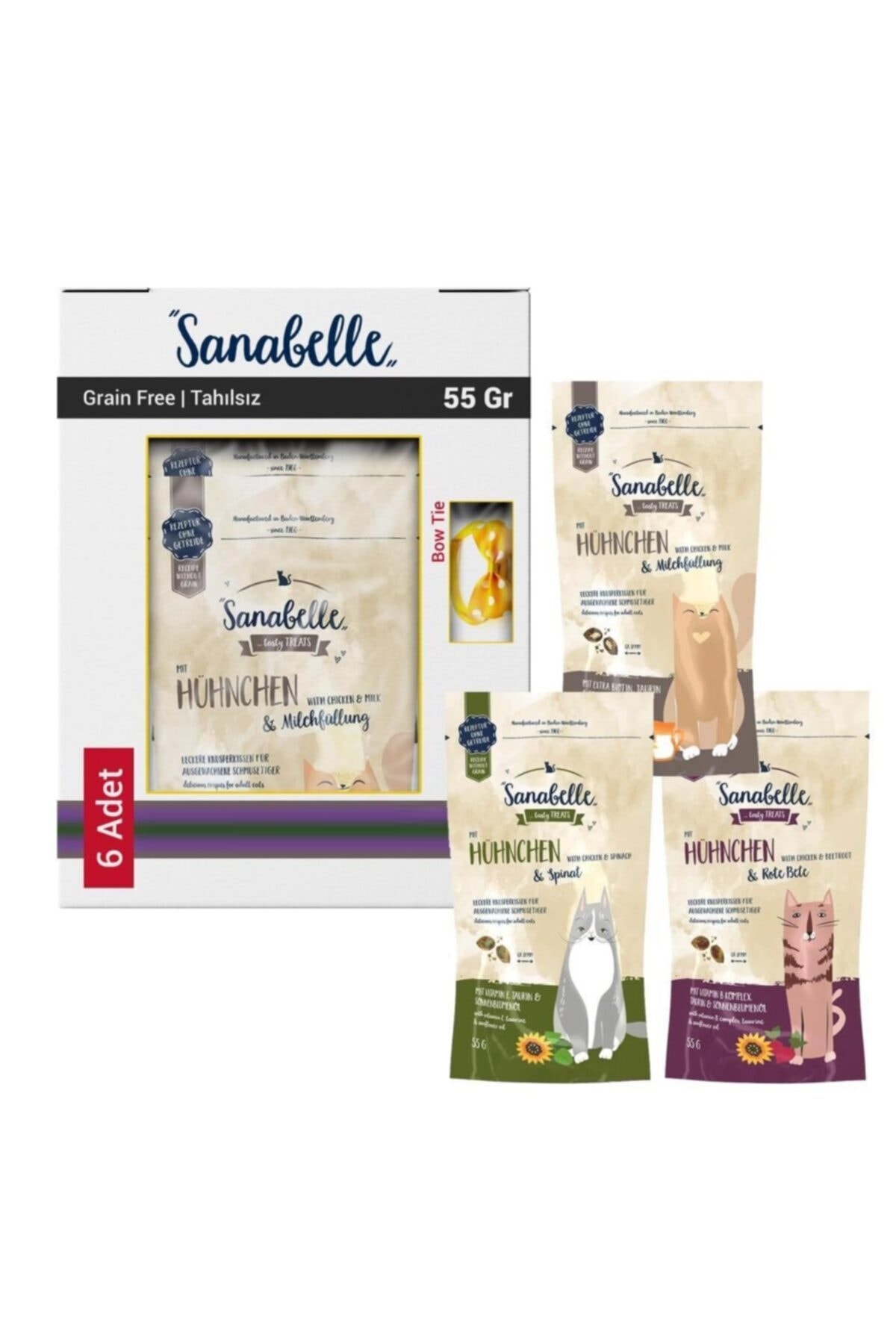 Sanabelle Tahılsız Karışık İçi Dolgulu Kedi Ödül Maması 6x55 gr