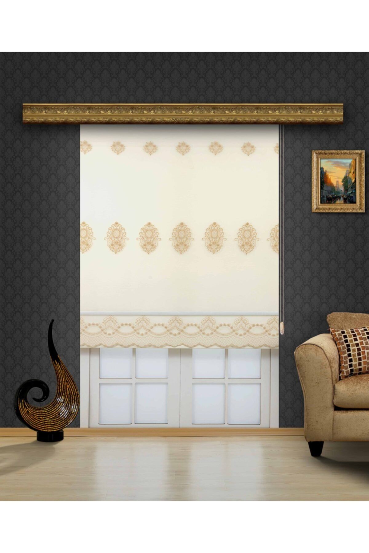 VİLDA HOME Çift Mekanizmalı Tül Stor Perde Brodeli Model Kendinden Etekli 30191-6572