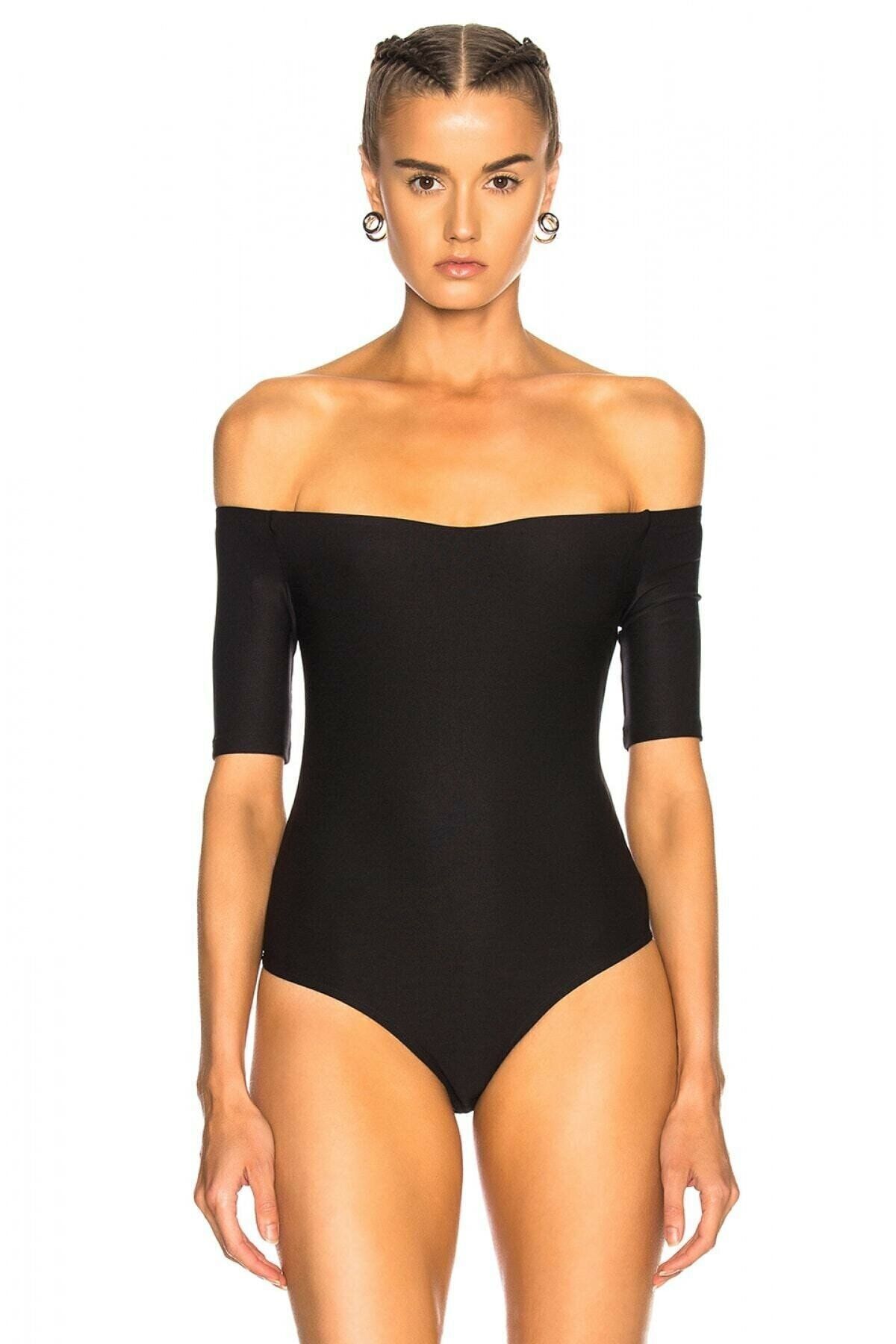 by eymen design Kadın Düşük Omuz Ipek Jarse Bodysuit