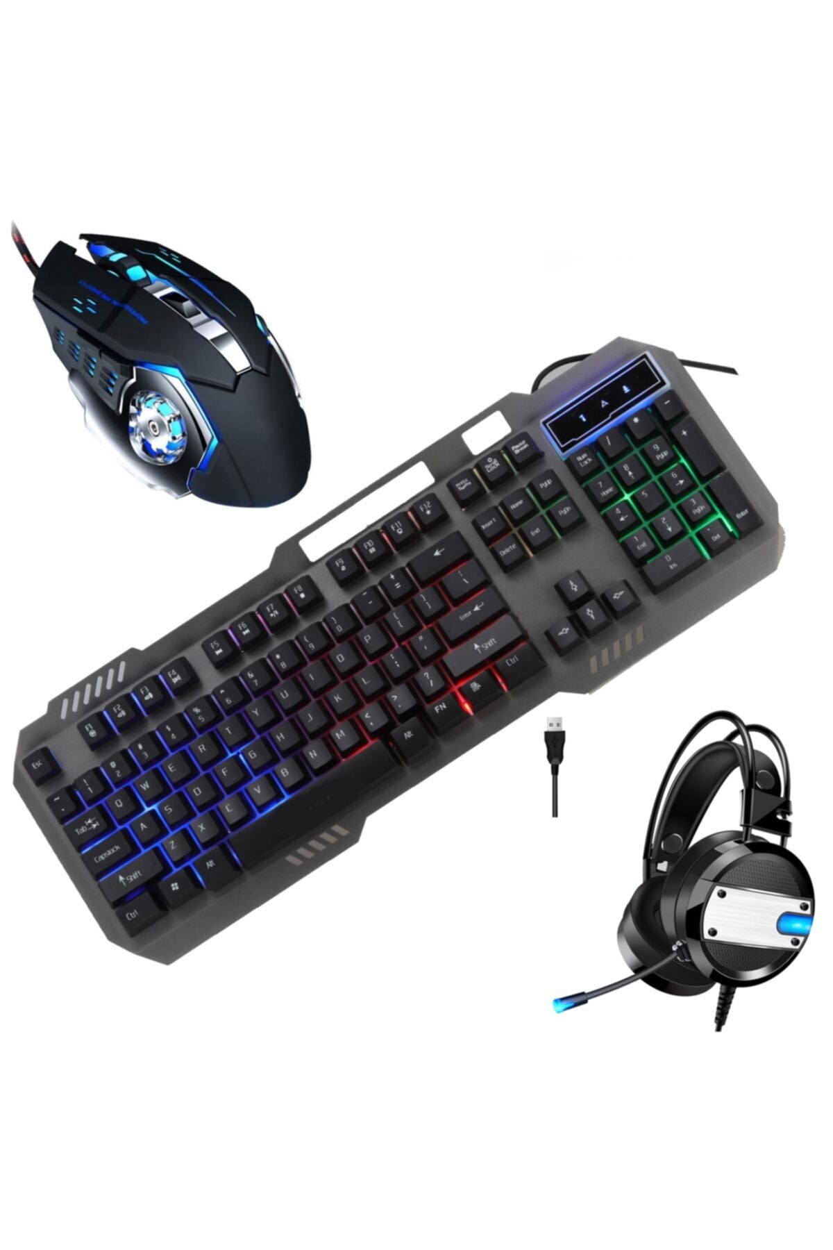 Reidan Oyuncu Klavye Mouse Kulaklık Seti Gaming Oyuncu Pc Gamer Aydınlatmalı A10