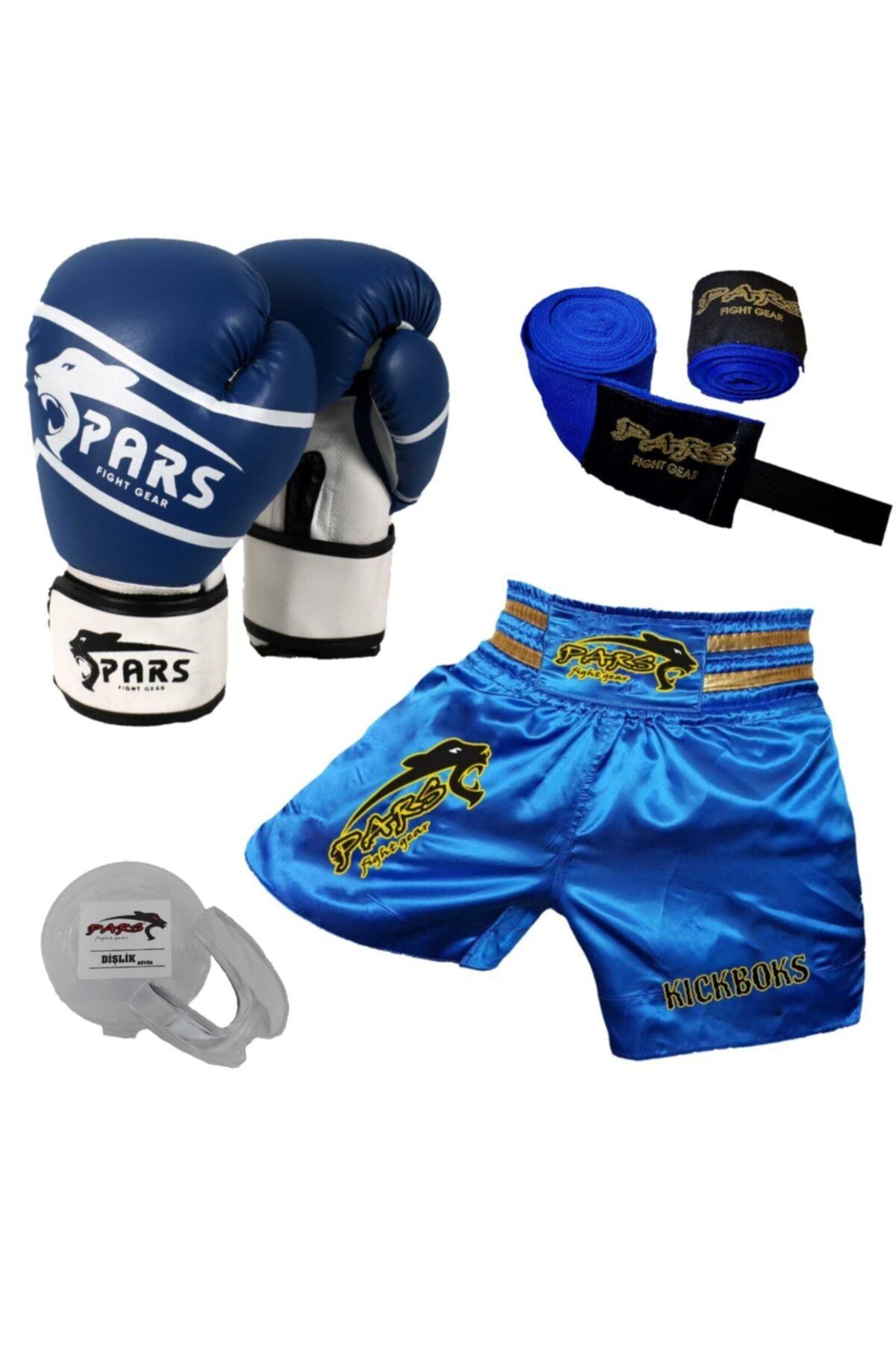 Pars Boks Eldiveni,kickboks Şortu,bandaj ,dişlik Seti Mavi