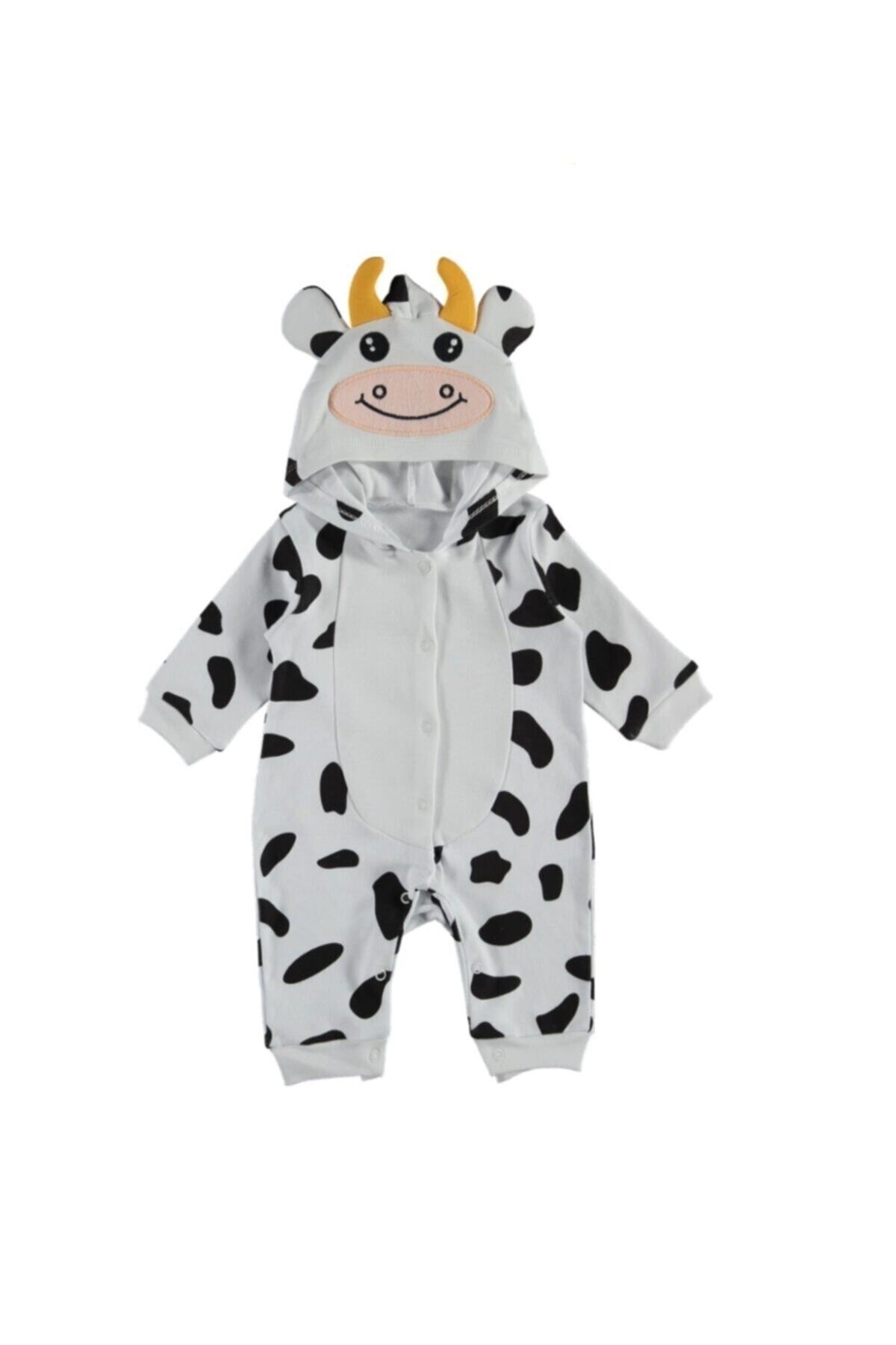 EMILY Kapşonlu Kahverengi Inek Deseli Bebek Tulum