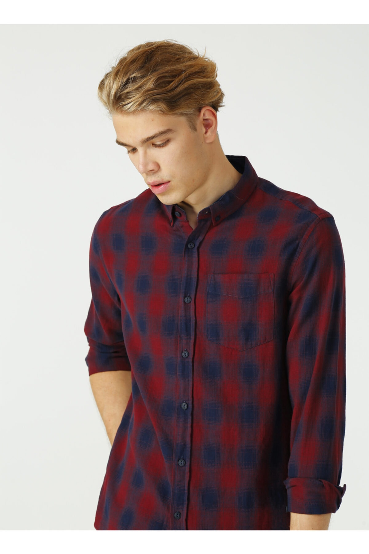 Lee Cooper Erkek Chase Dokuma U.Kol Gömlek Lacivert-Bordo Kareli 211 LCM 241019