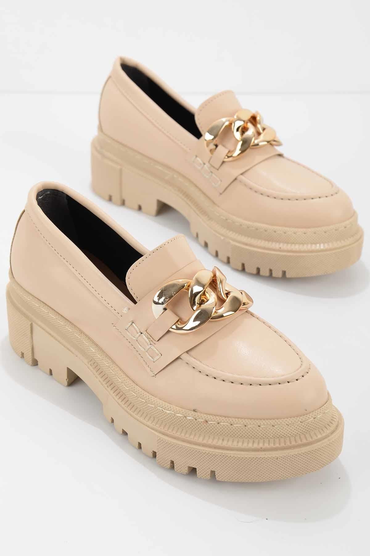 Bambi Bej Kadın Loafer Ayakkabı