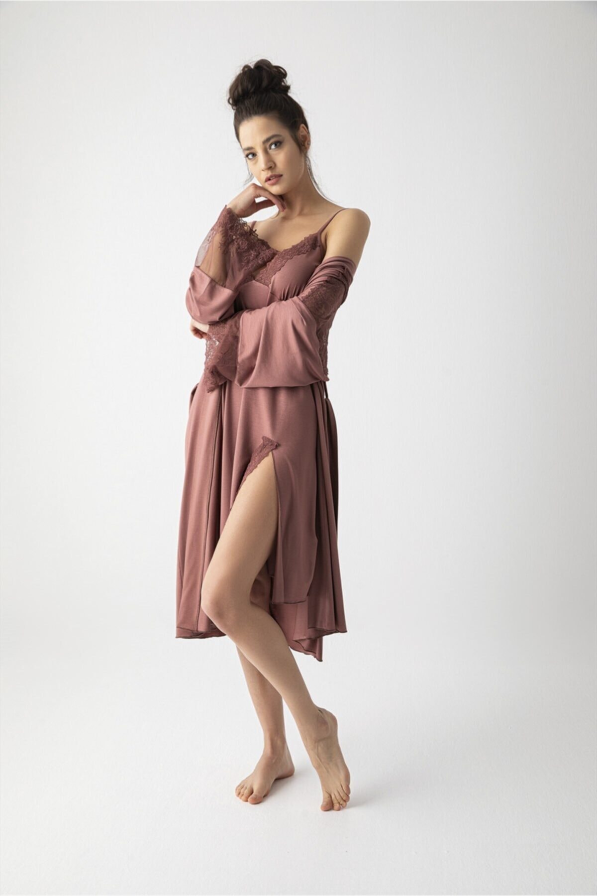 MONAMİSE Kadın Kahverengi Sabahlık