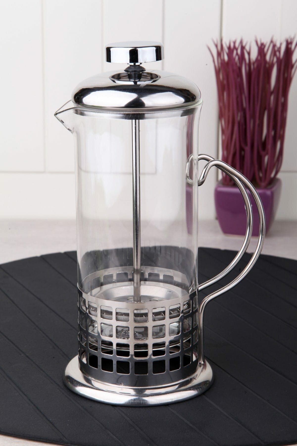 SULTANHOMEEE Cam Üzeri Çelik Kaplama 350 ml French Press Slt