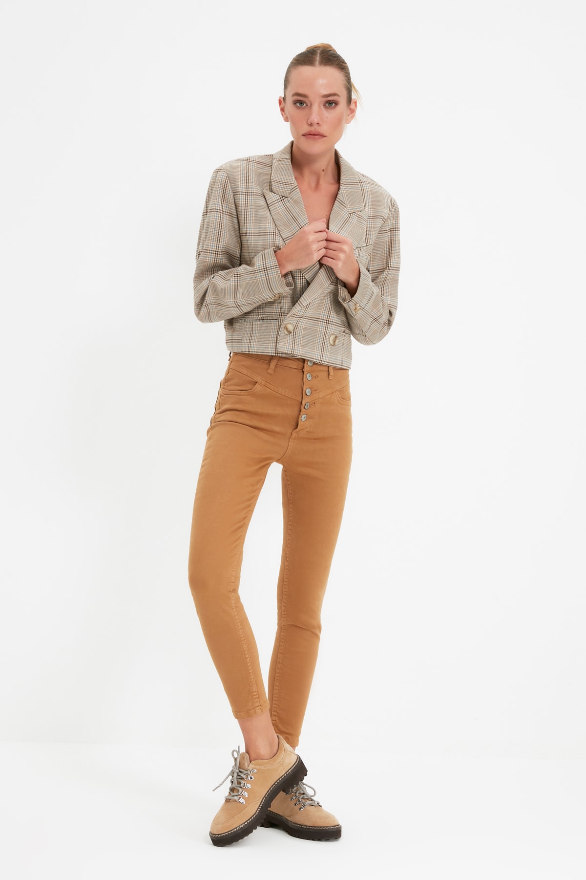 TRENDYOLMİLLA Camel Önden Düğmeli Yüksek Bel Skinny Jeans TWOAW22JE1013
