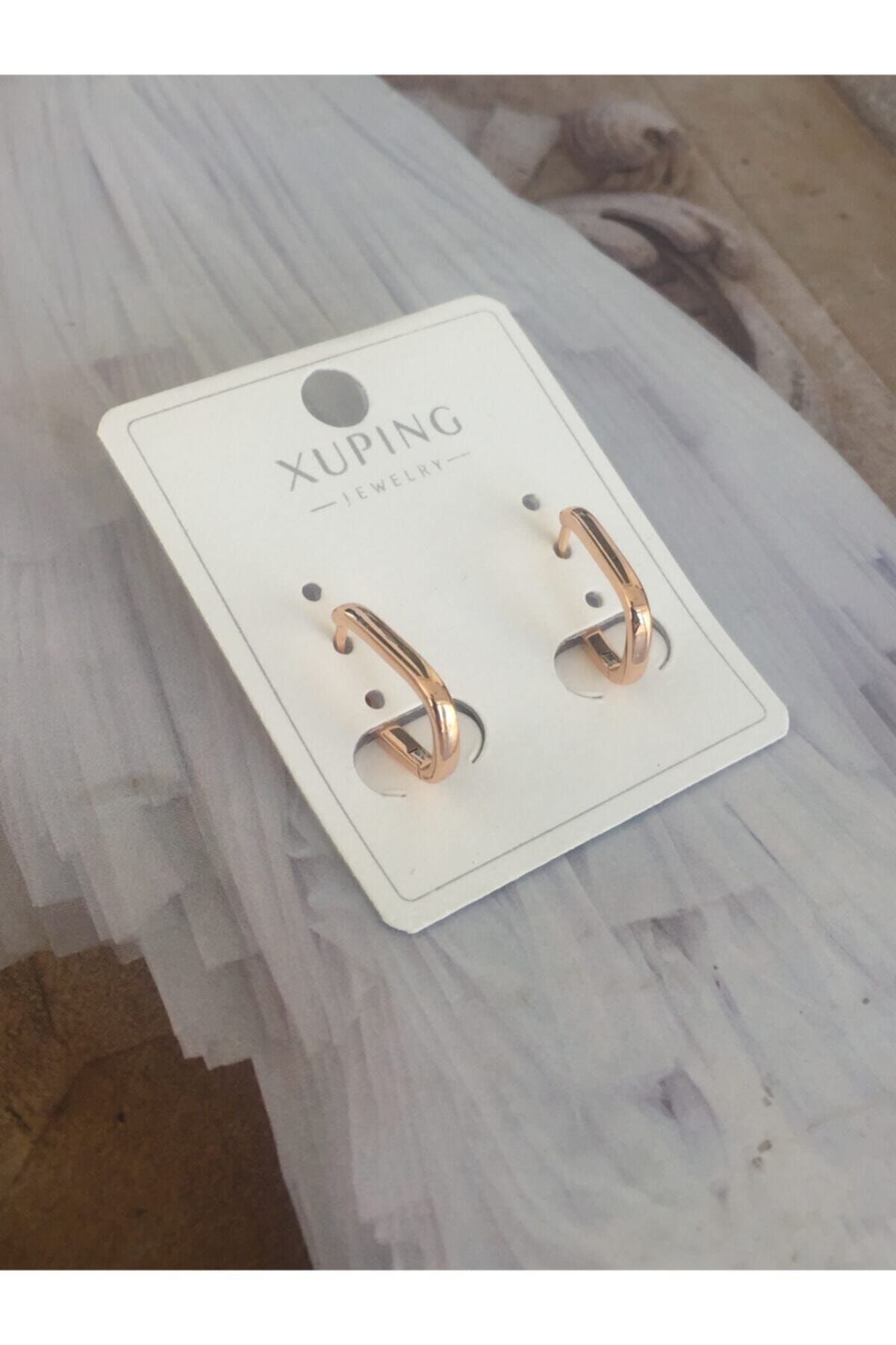 ACCESSORIES WORLD Çelik Altın Kaplama Gold Dikdörtgen Halka Küpe