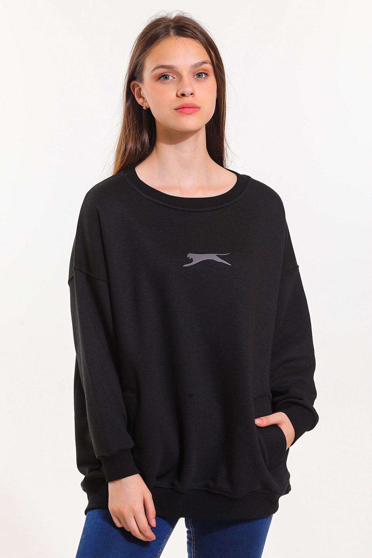 Slazenger Peer Oversize Kadın Sweatshirt Siyah