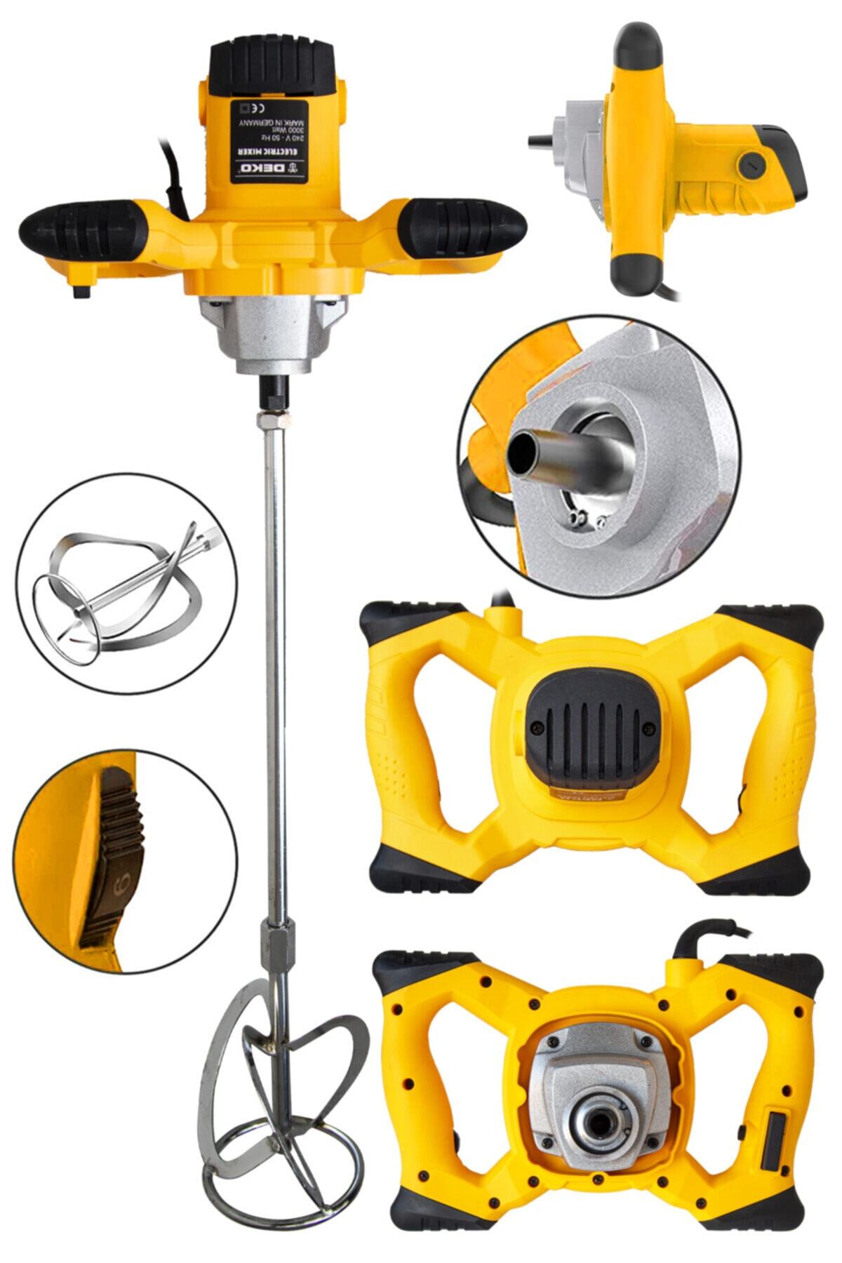 DEKOPRO POWER TOOLS Alman 3000 Watt Bakır Sargı 6 Kademeli Alçı Boya Ve Harç Karıştırıcı Mikser Sarı