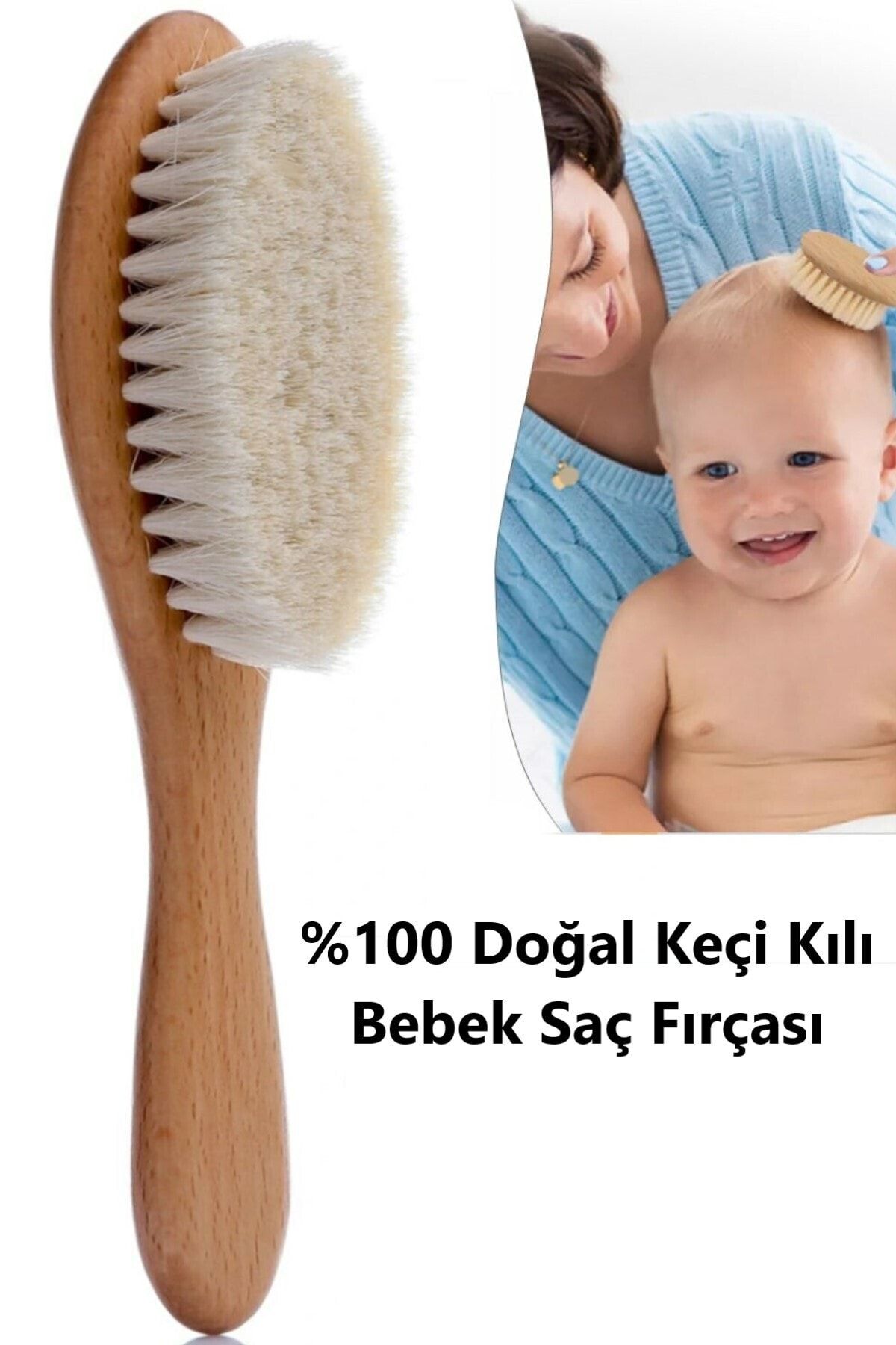 3 %100 Doğal Keçi Kılı Bebek Saç Fırçası Yumuşak Bebek Tarağı