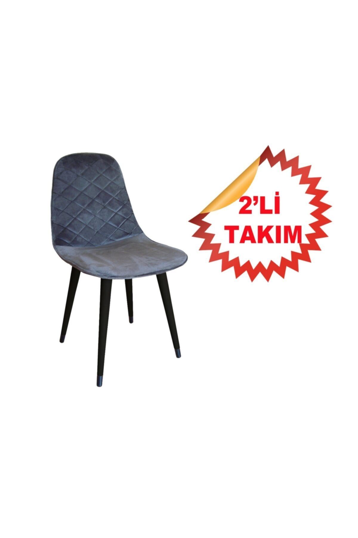 NETAKS 2 Adet Ergonomik Ahşap Ayaklı Dikişli Kaliteli Sandalye Antrasit Renk