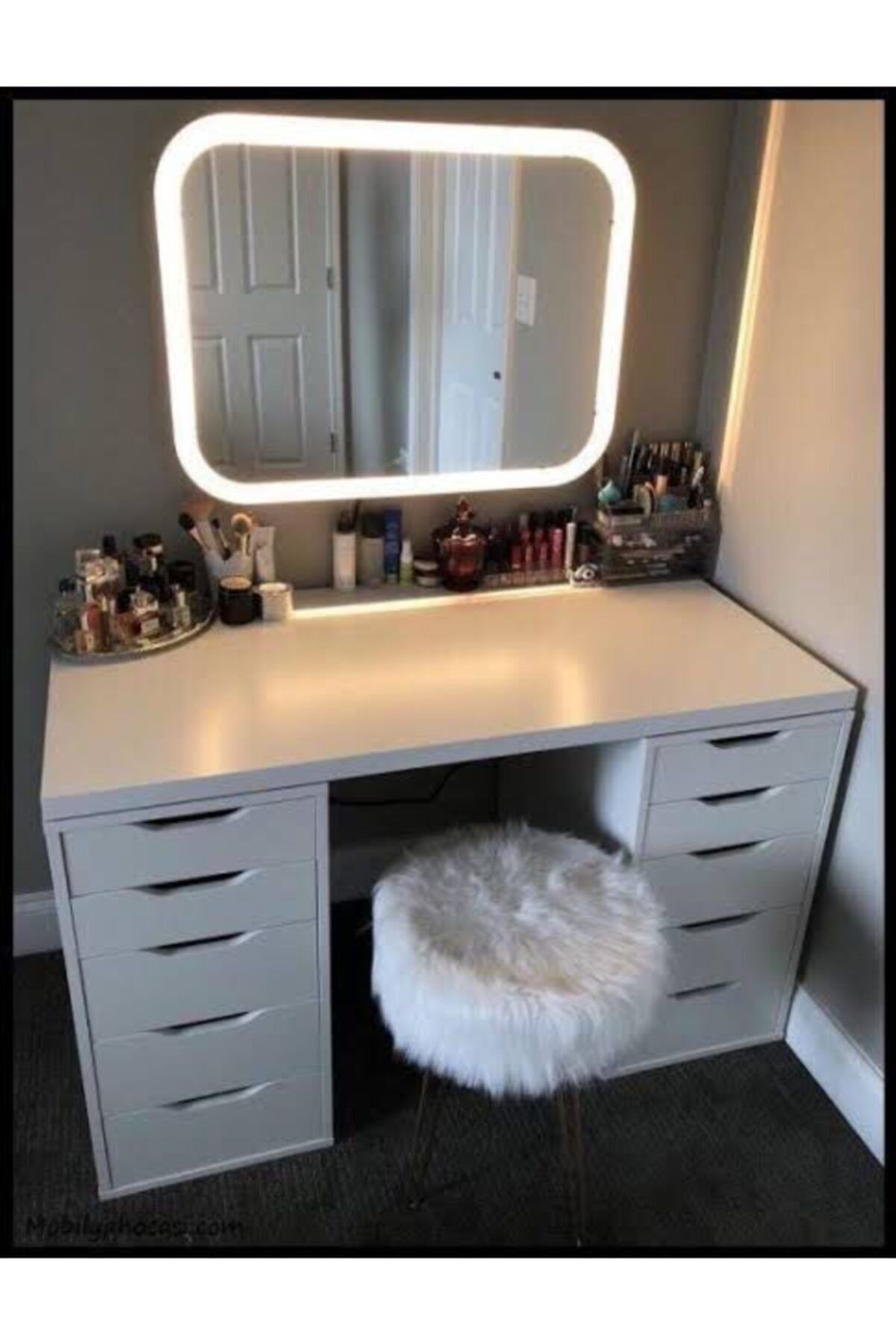 Decorasyon6 Beyaz Led Aynalı Makyaj Masası