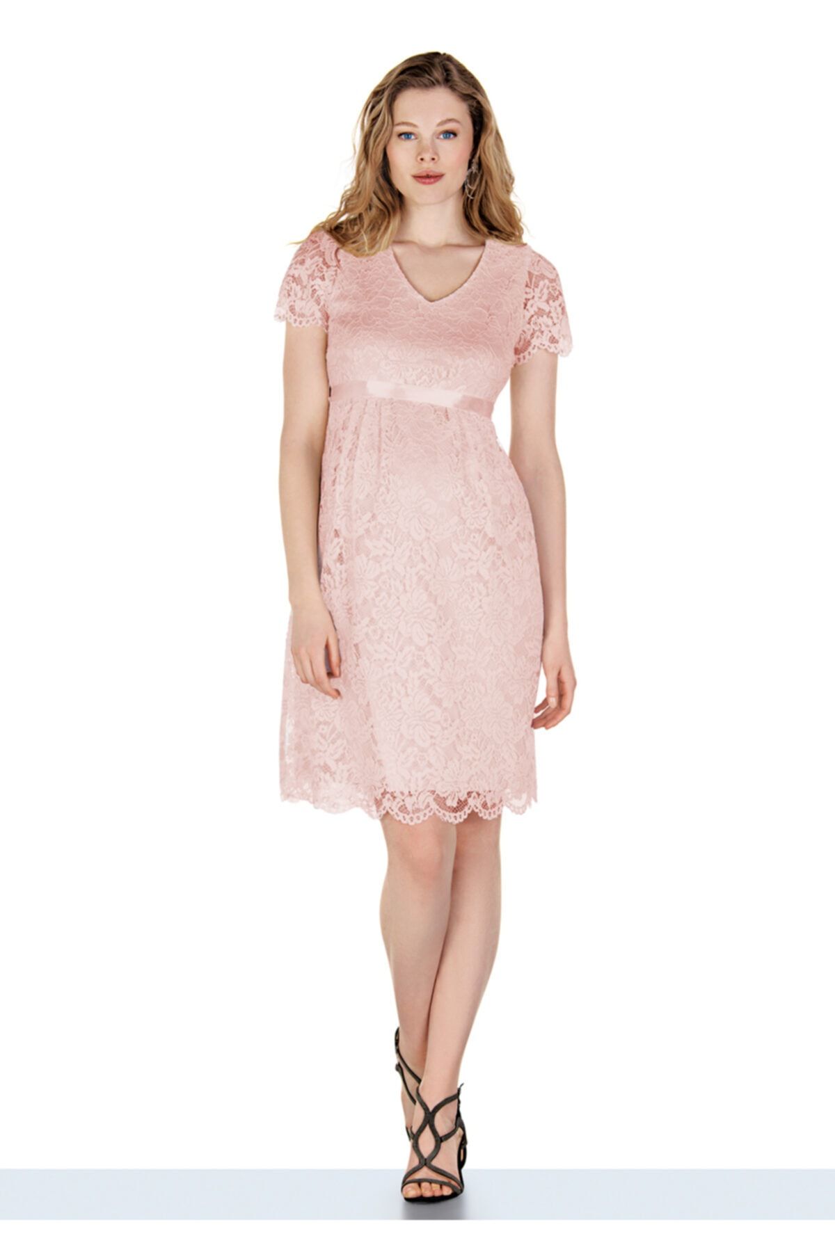 Ebru Maternity 4613 Pembe Dantel Hamile Abiye Elbise