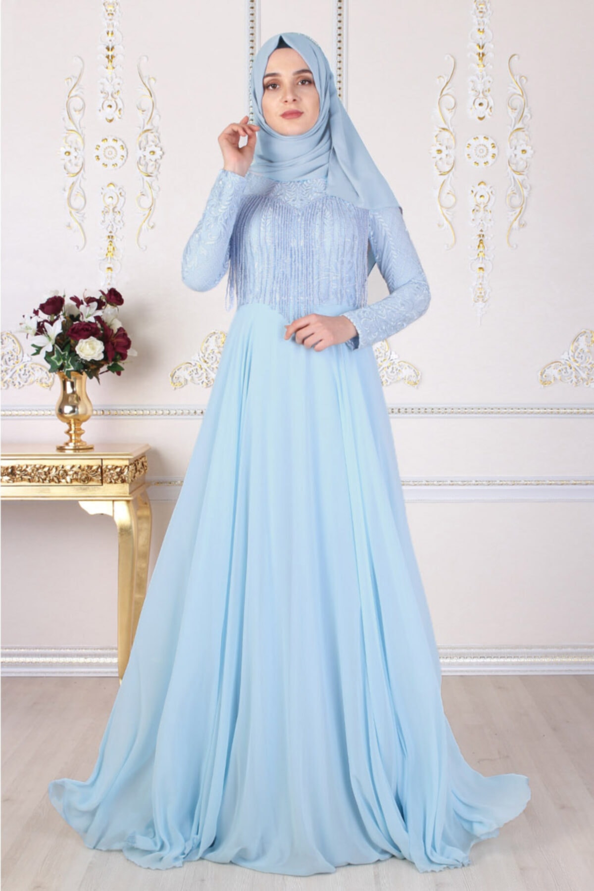 Feiza Collection Boncuk Detaylı Tesettür Abiye Elbise - Bebemavisi