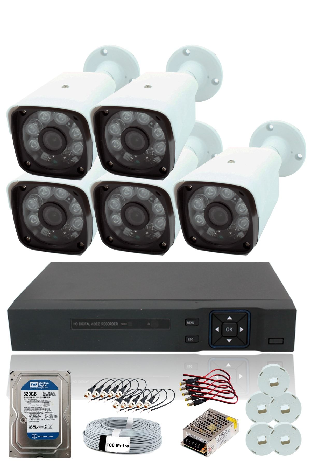 SUNVEO 5 Kameralı 5mp Lensli 1080p Fullhd Kamera Seti - Gece Görüşlü - Su Geçirmez - Cepten Izlemeli