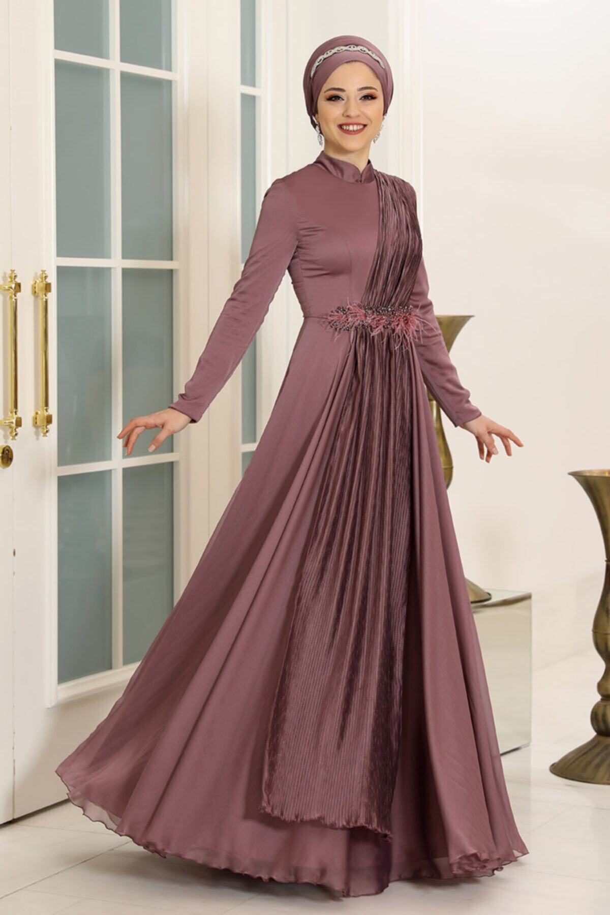 Feiza Collection Endam Tesettür Abiye Elbise - Gül Kurusu