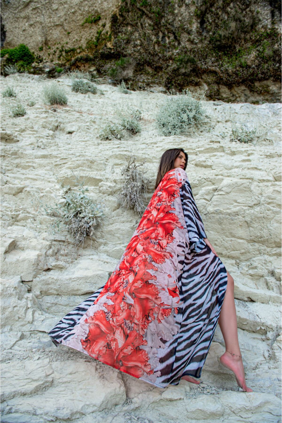 ELAF Zebra Fısh Uzun Kimono Pareo