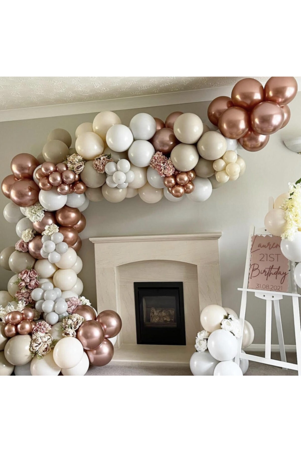 eğlencemarketi Krom Rose Gold Pastel Duman Ve Taş Rengi Balon Zinciri 100 Adet
