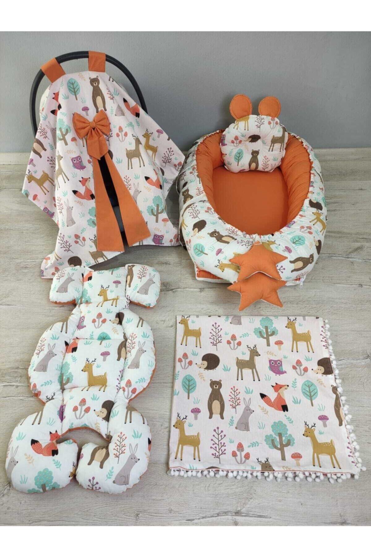 BABYNEST SEPETi Sevimli Hayvanlar Desen, Tarçın Kombin Orijinal Babynest Seti