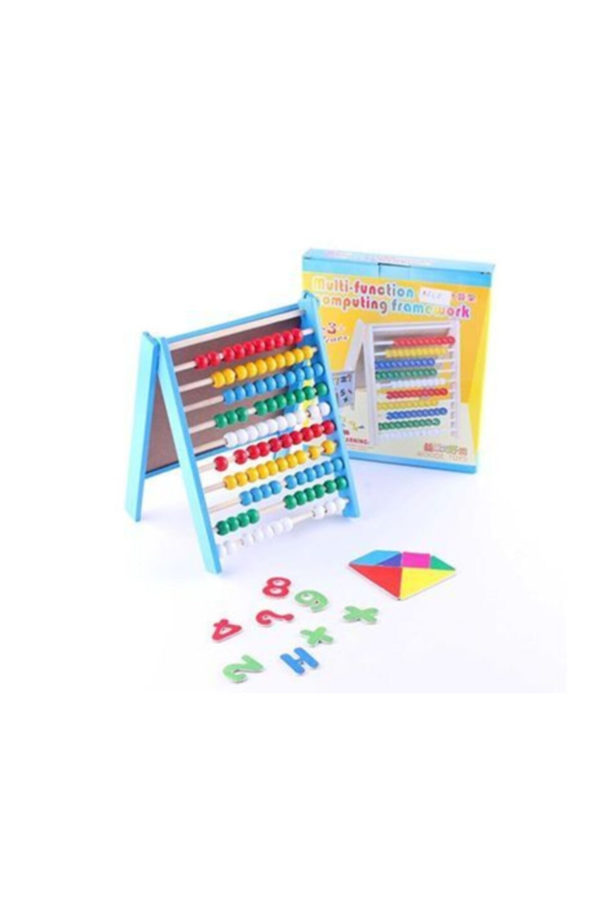 MultiFlexPro Ahşap Manyetik Abaküslü Yazı Tahtası Figürlü Eğitim Seti Manyetik Tangram Rakam Yazı Tahtası
